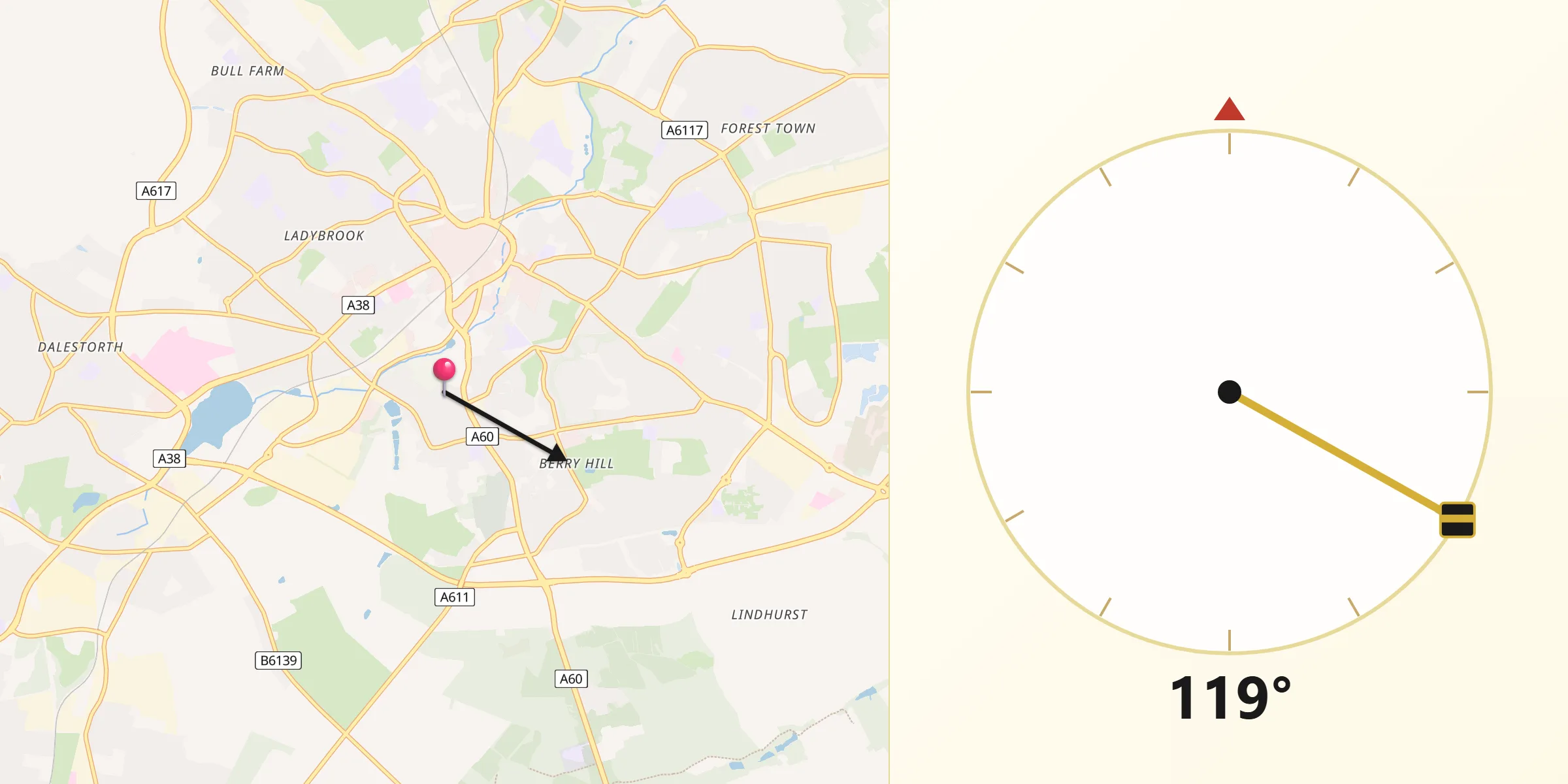 Direzione della Qibla da Mansfield