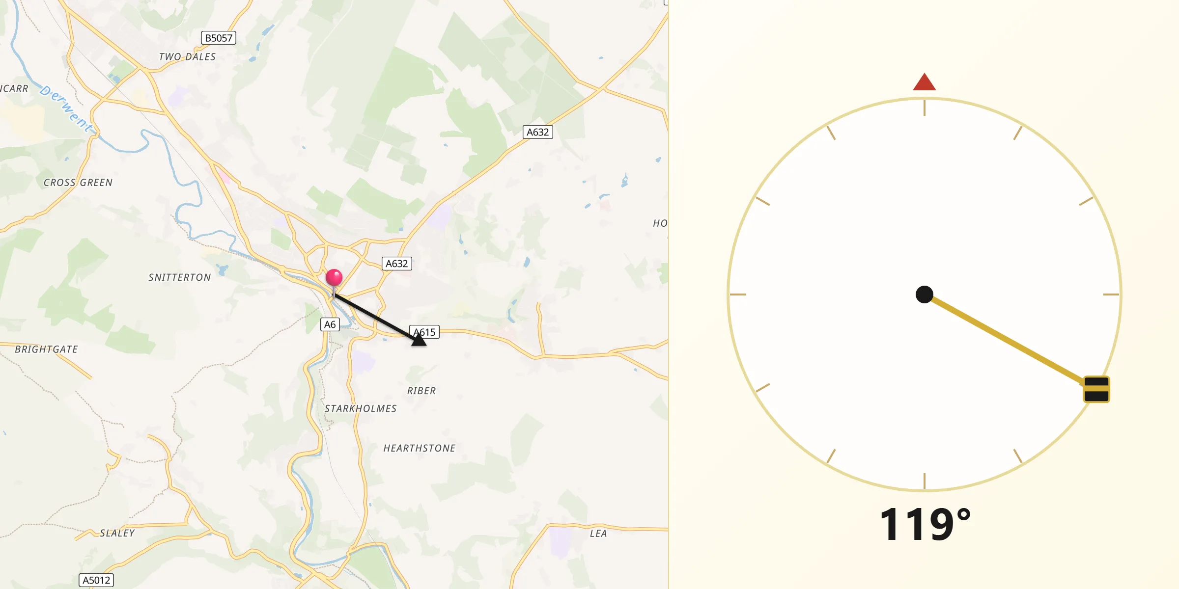 Qibla Direction from Matlock