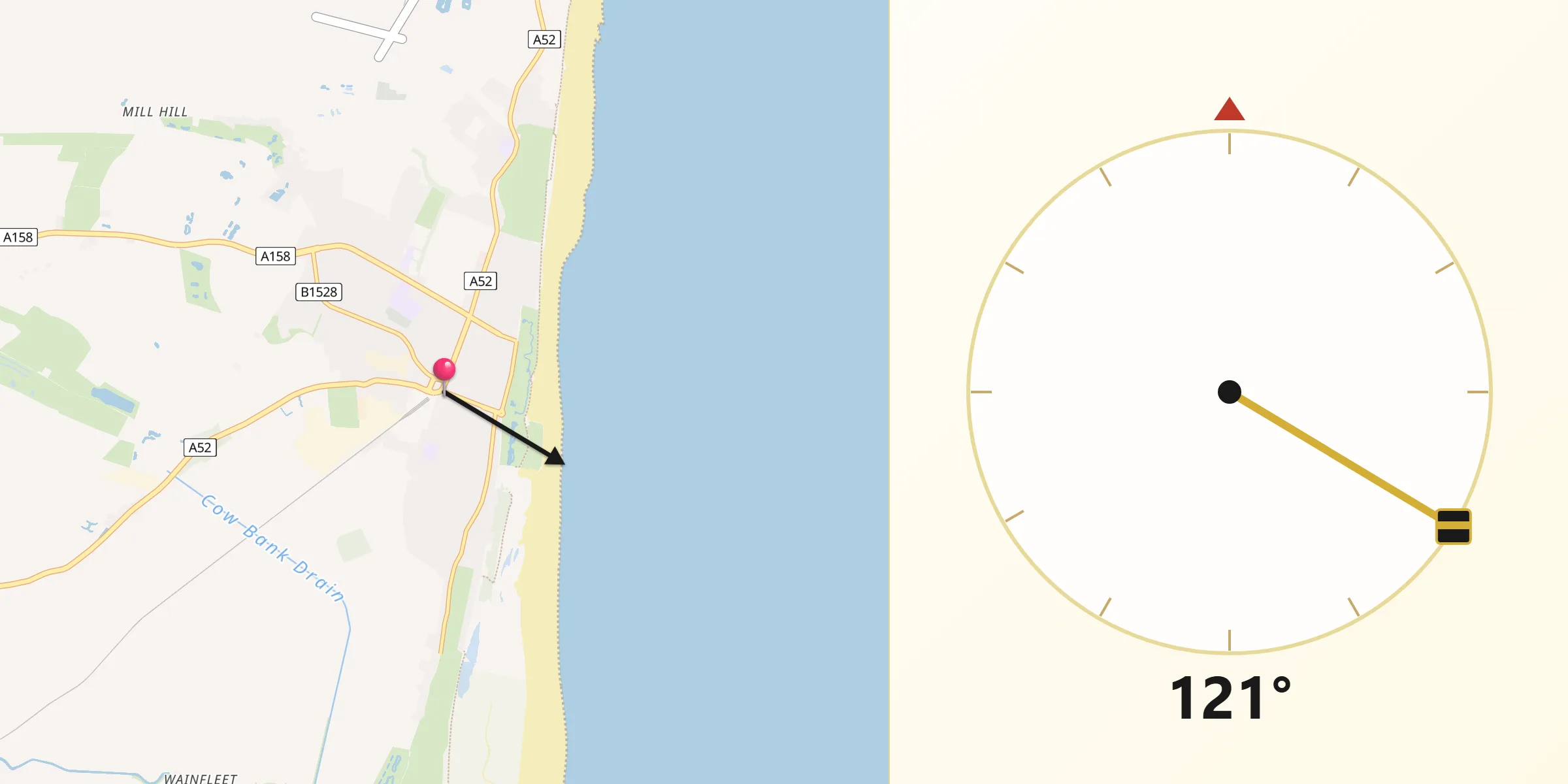 Qibla Direction from Skegness