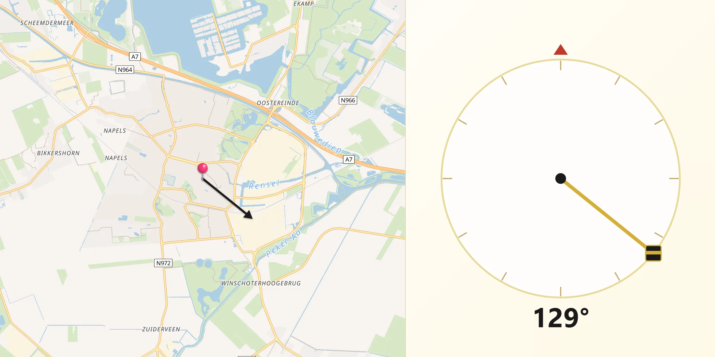 Qibla Richting vanaf Winschoten