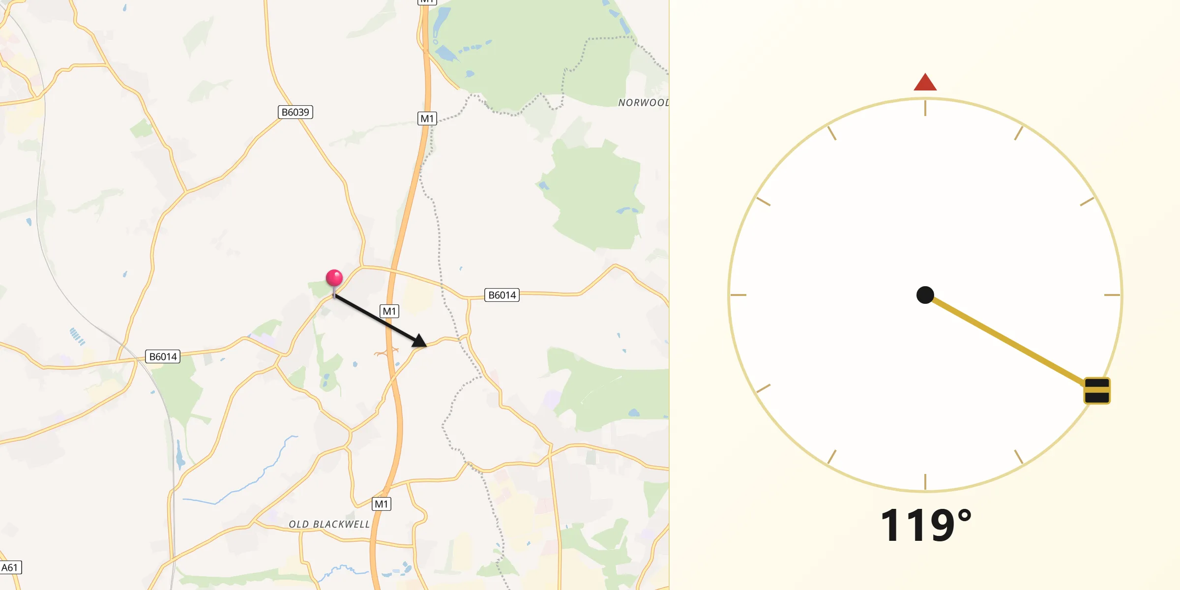 Qibla Direction from Tibshelf