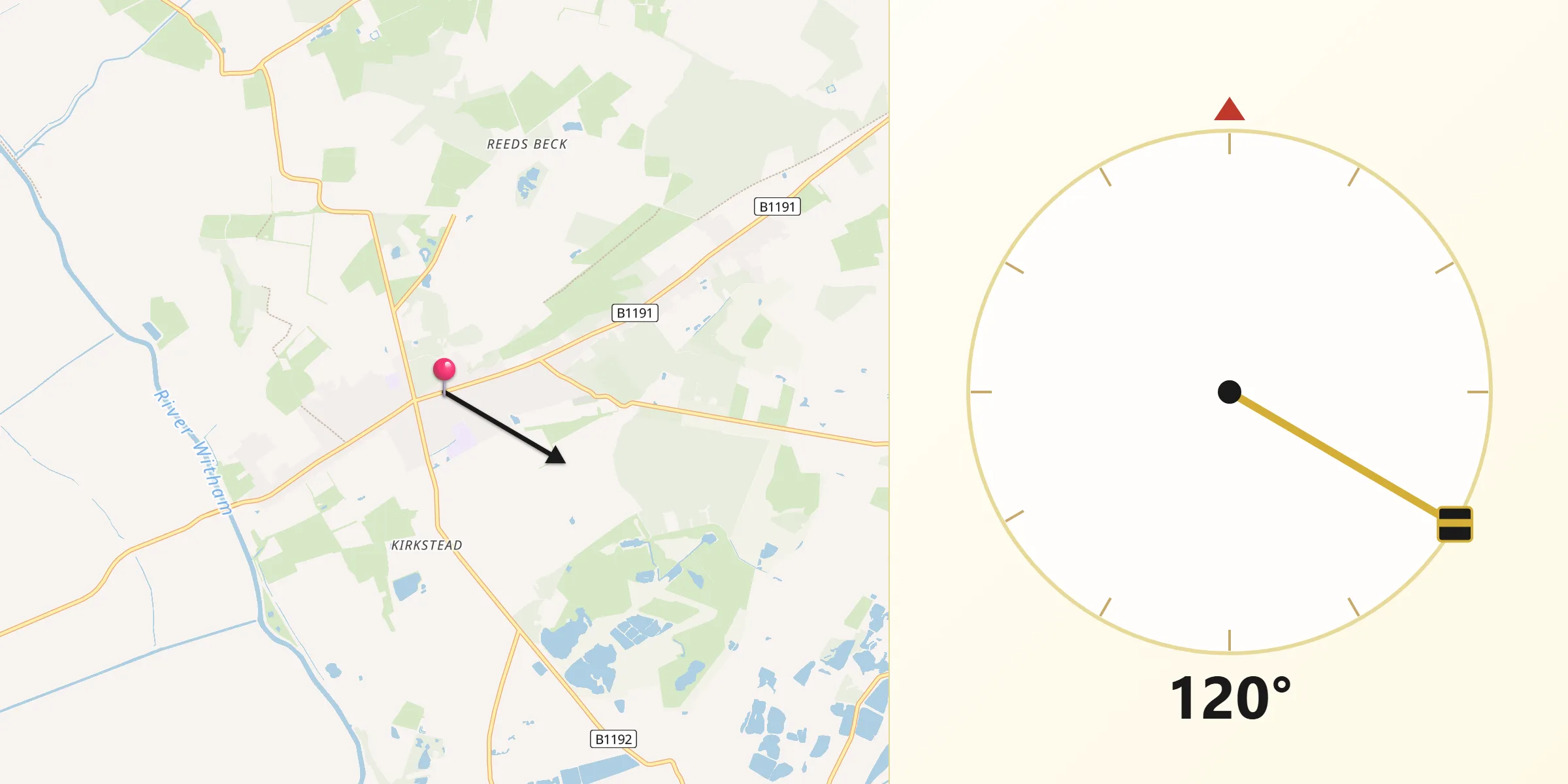 Qibla Direction from Woodhall Spa