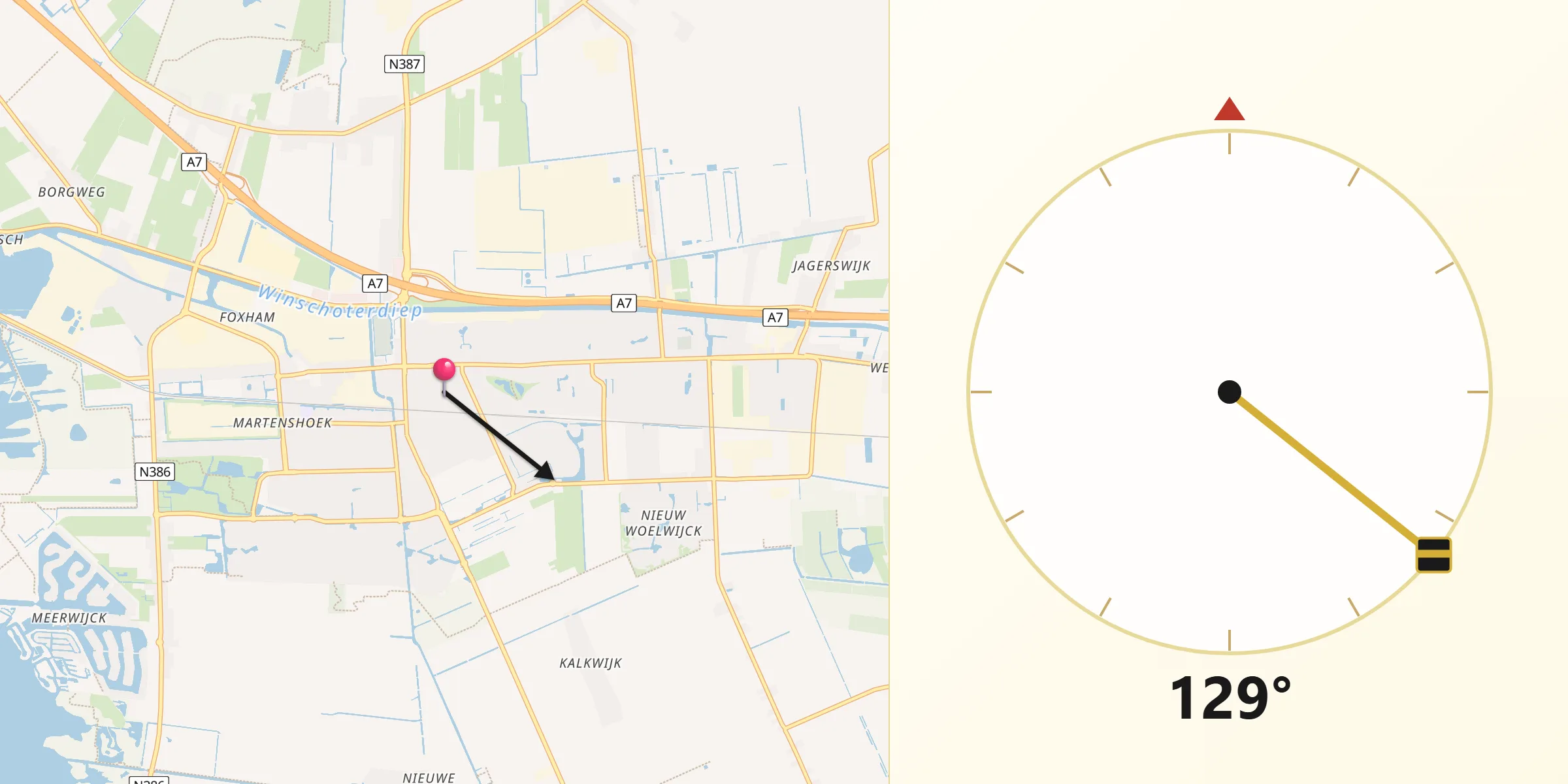 Qibla Richting vanaf Hoogezand
