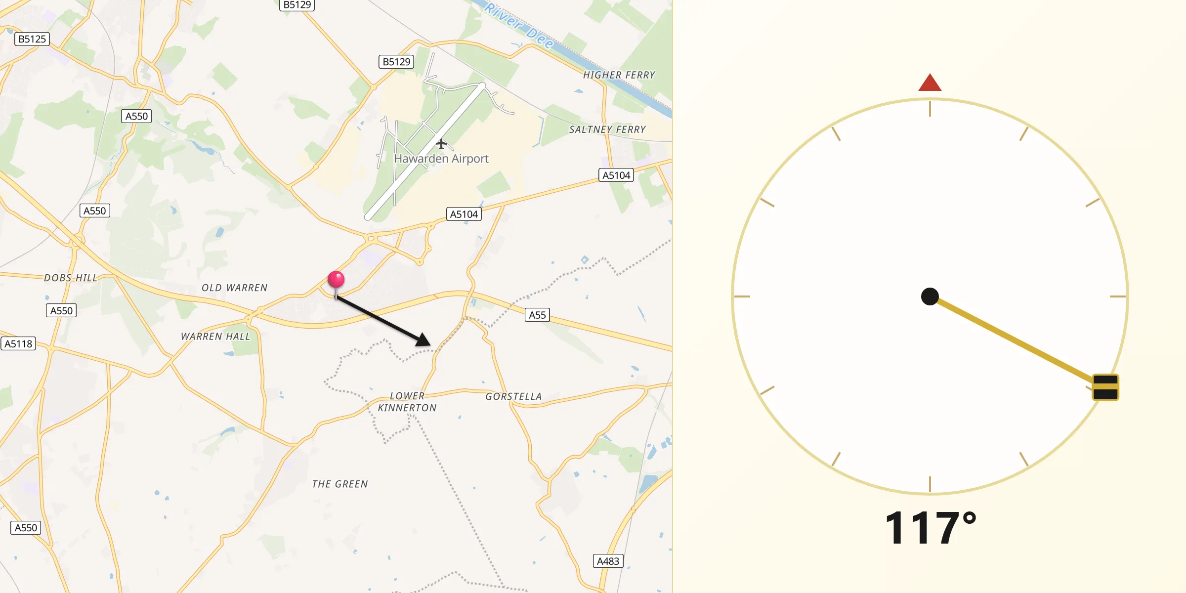 Qibla Direction from Broughton