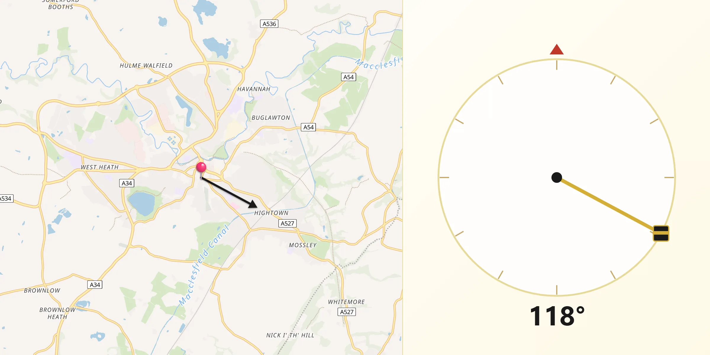 Qibla Direction from Congleton