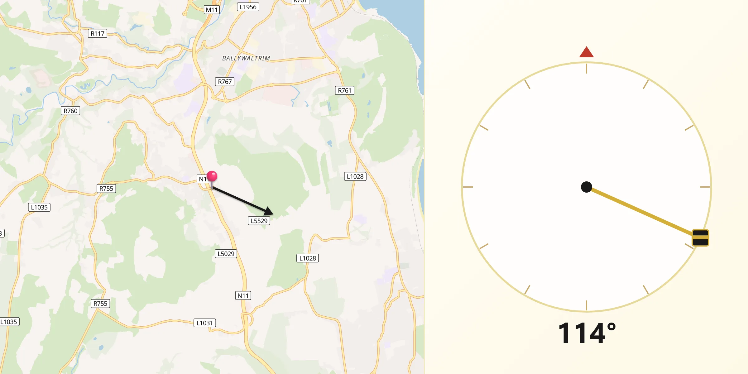Qibla Direction from Kilmacanoge