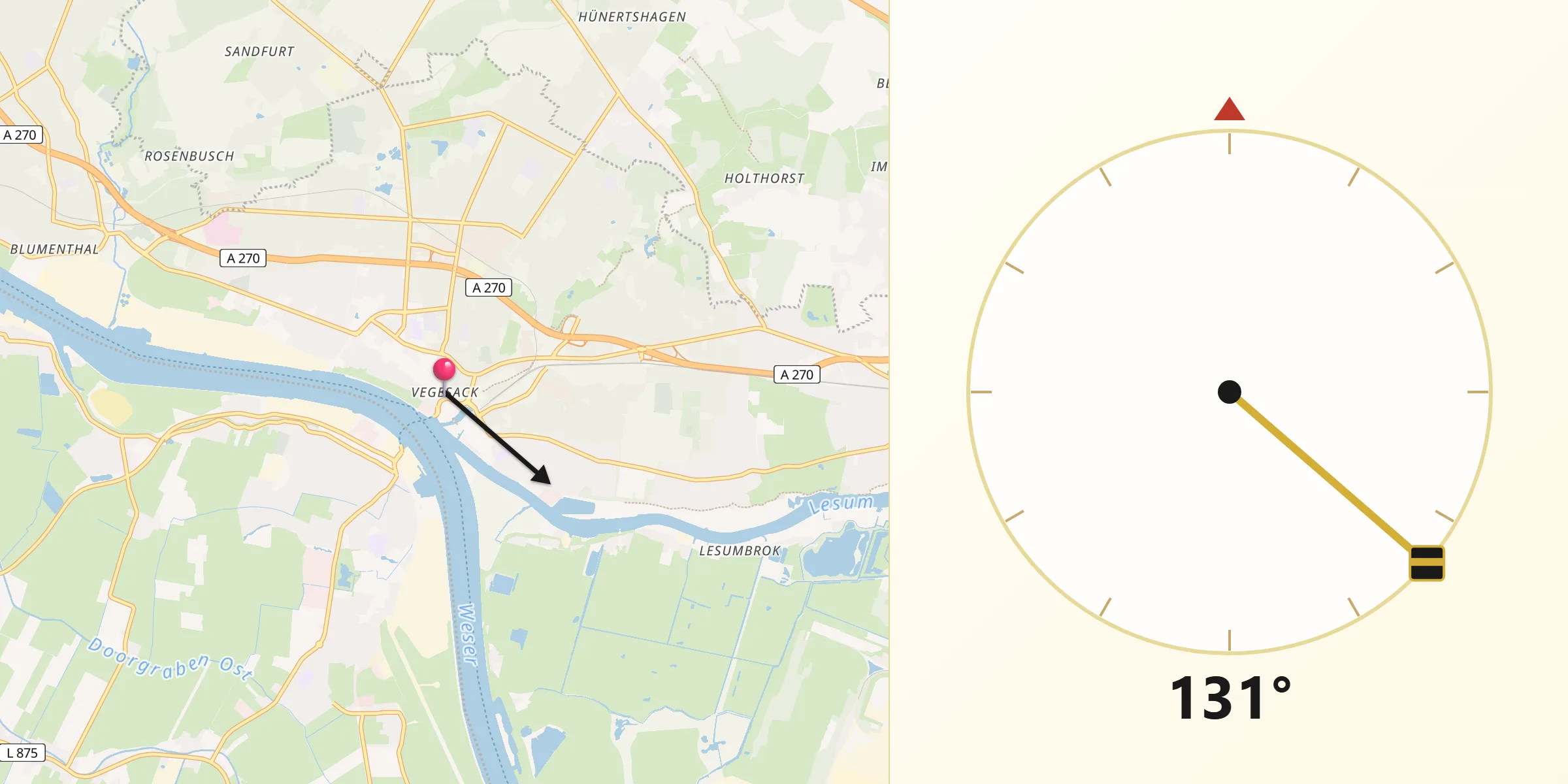 Qibla-Richtung von Vegesack