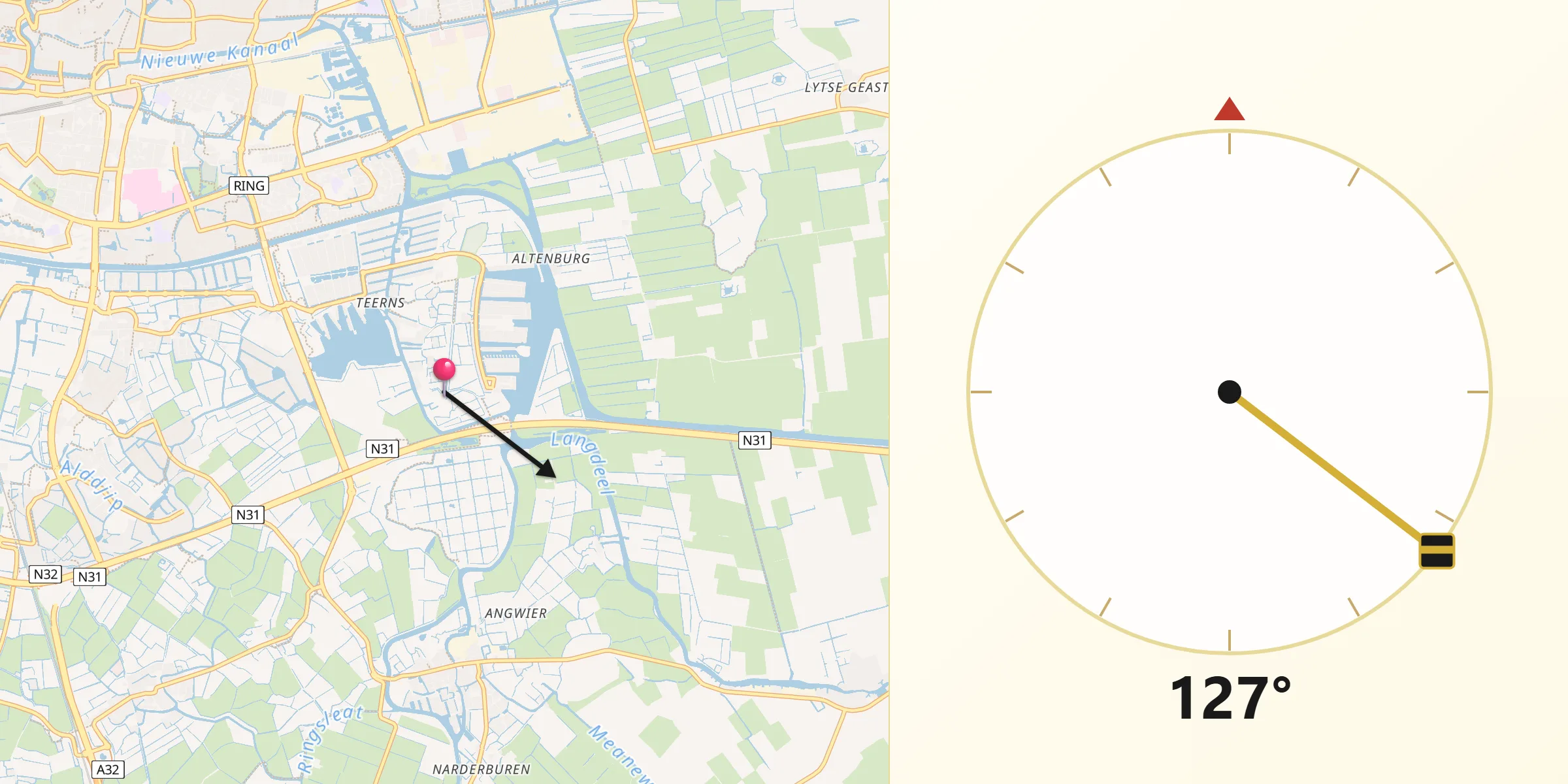 Qibla Richting vanaf Zuiderburen