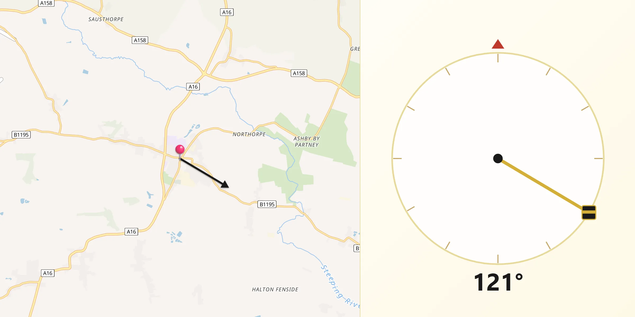 Qibla Direction from Spilsby