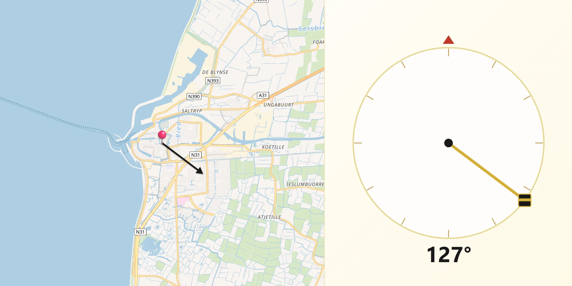 Qibla Richting vanaf Harlingen