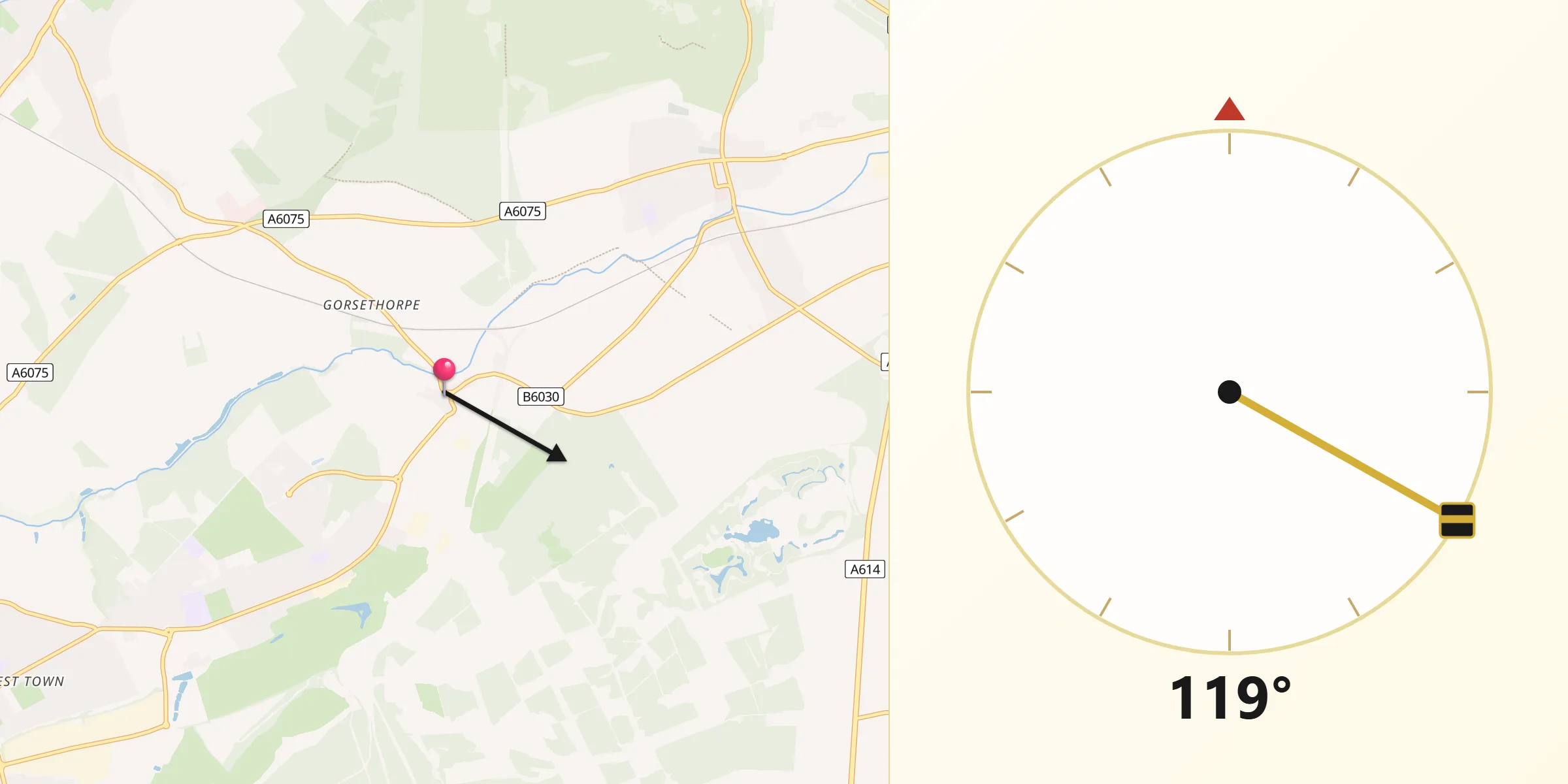 Qibla Direction from King's Clipstone