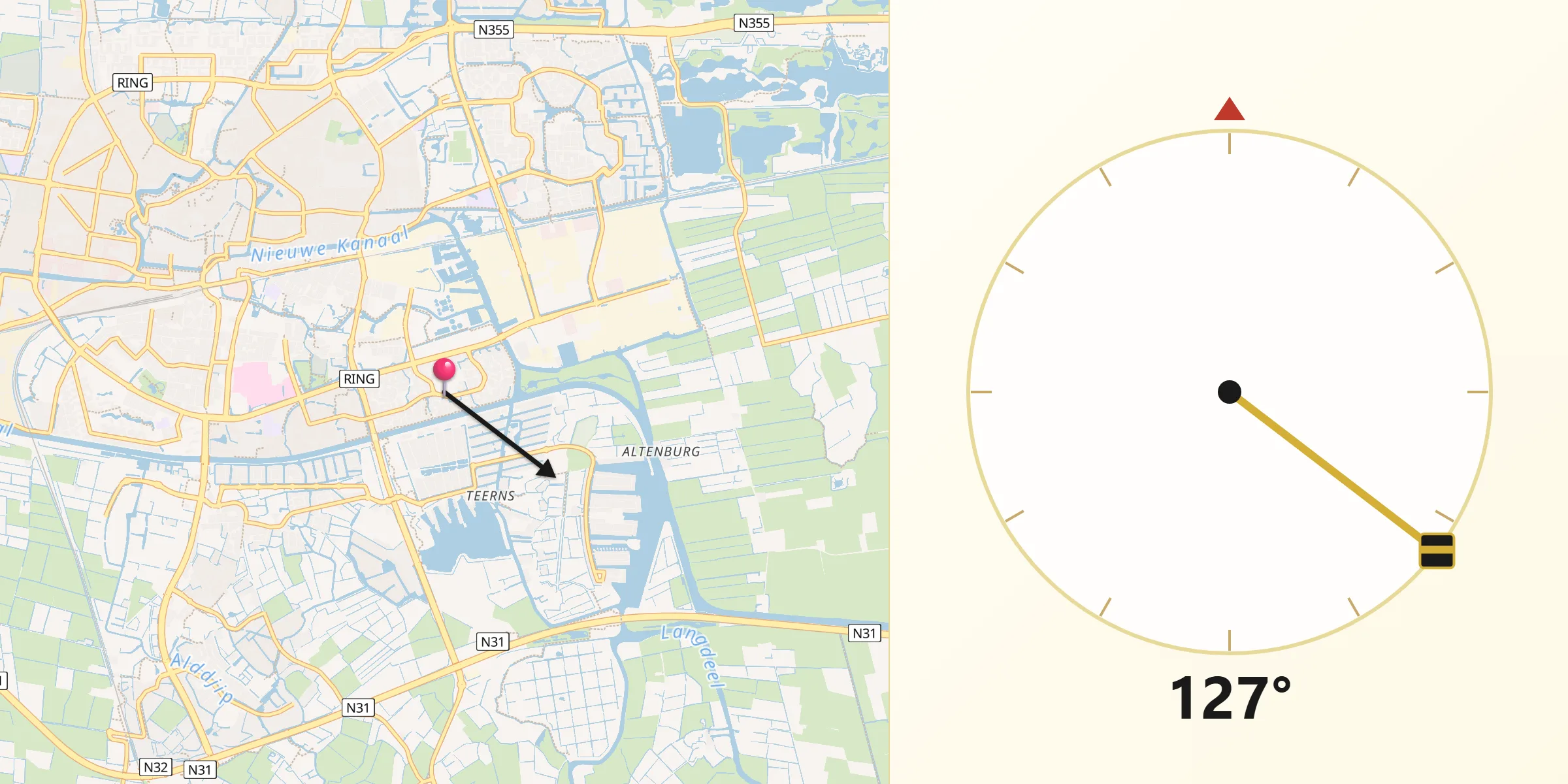 Qibla Richting vanaf Aldlân-Oost