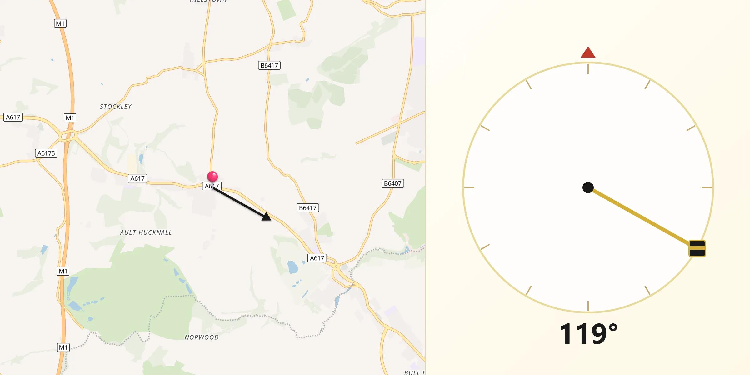Qibla Direction from Glapwell