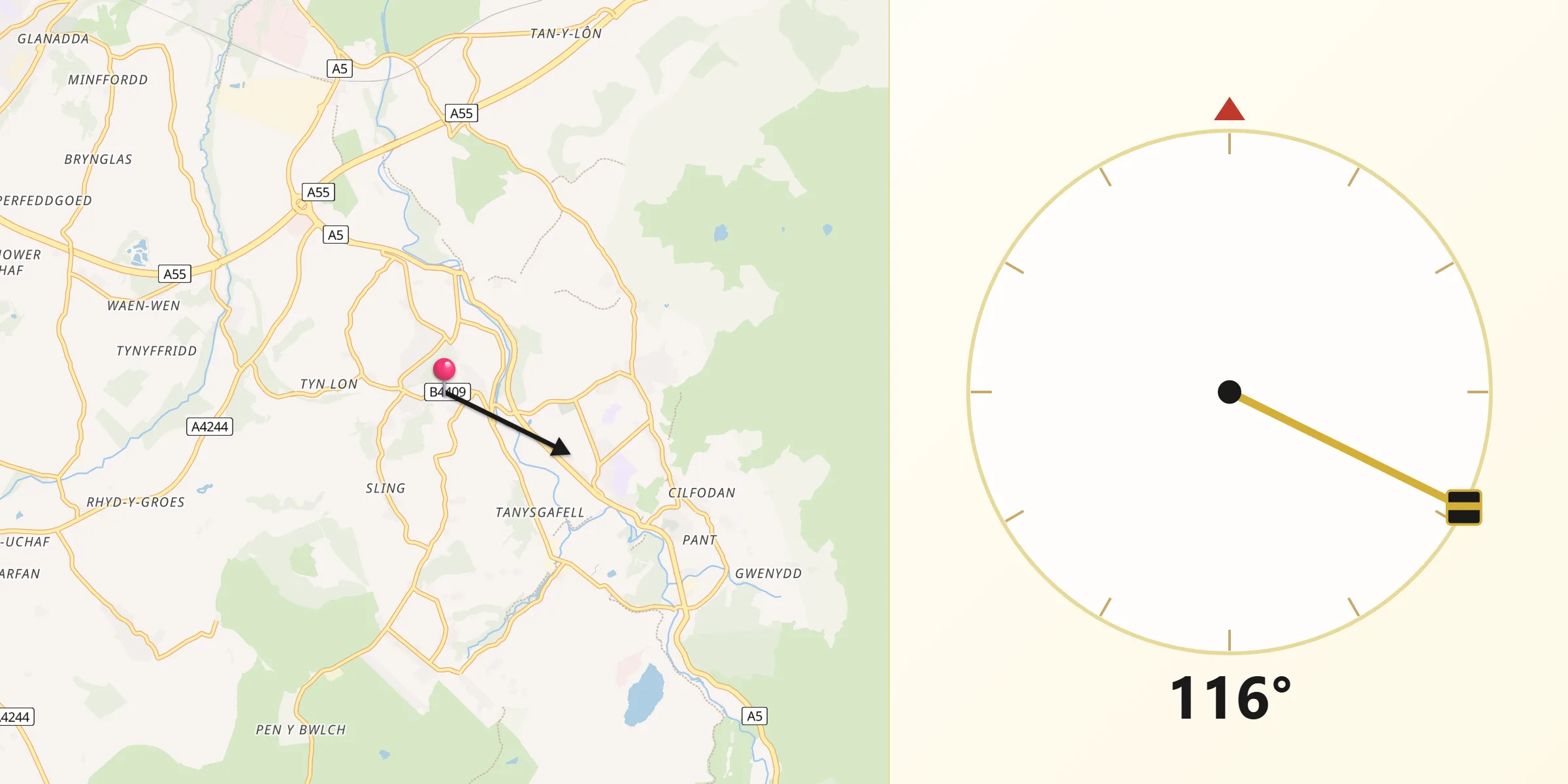 Qibla Direction from Tregarth