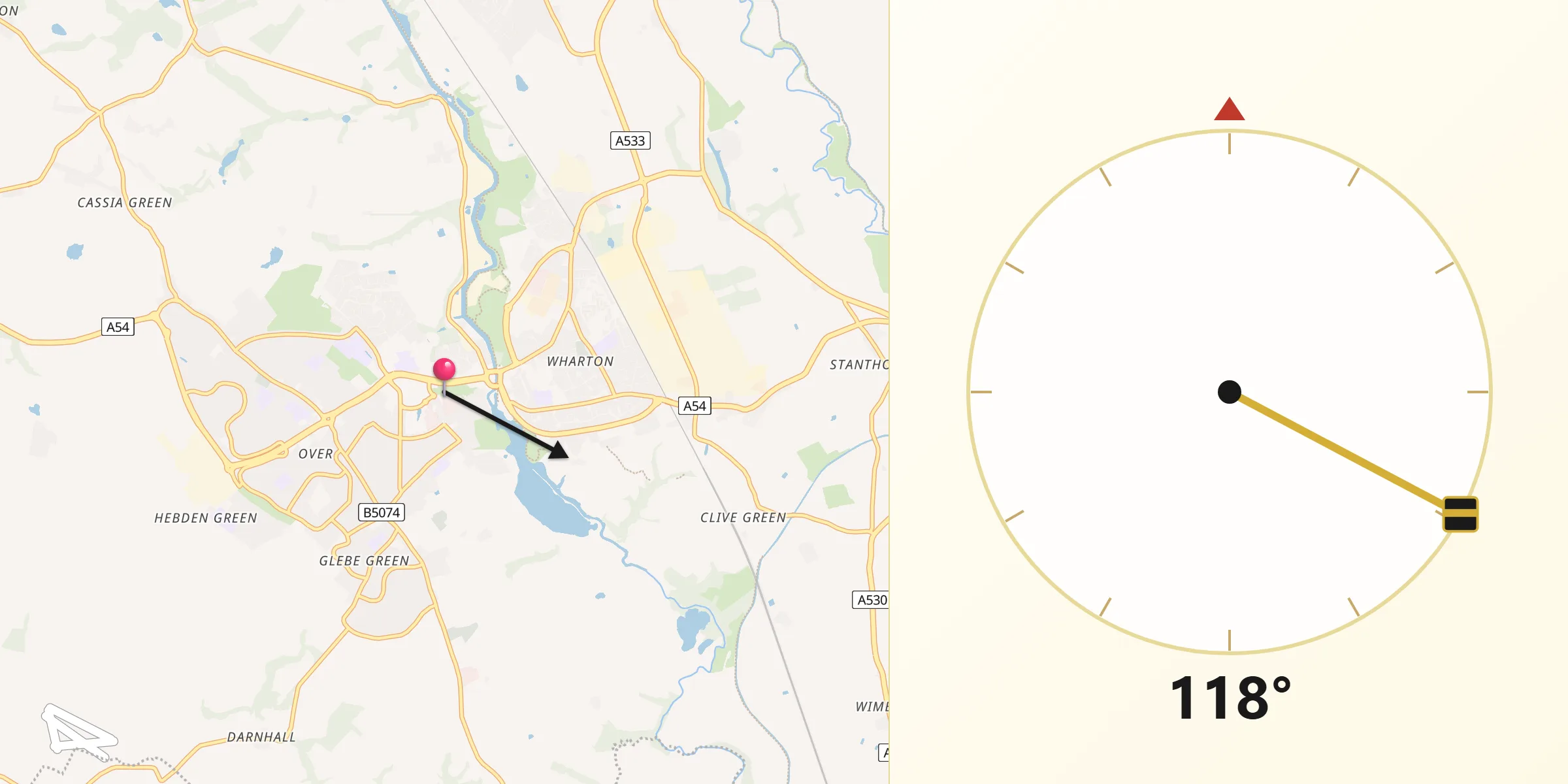 Qibla Direction from Winsford