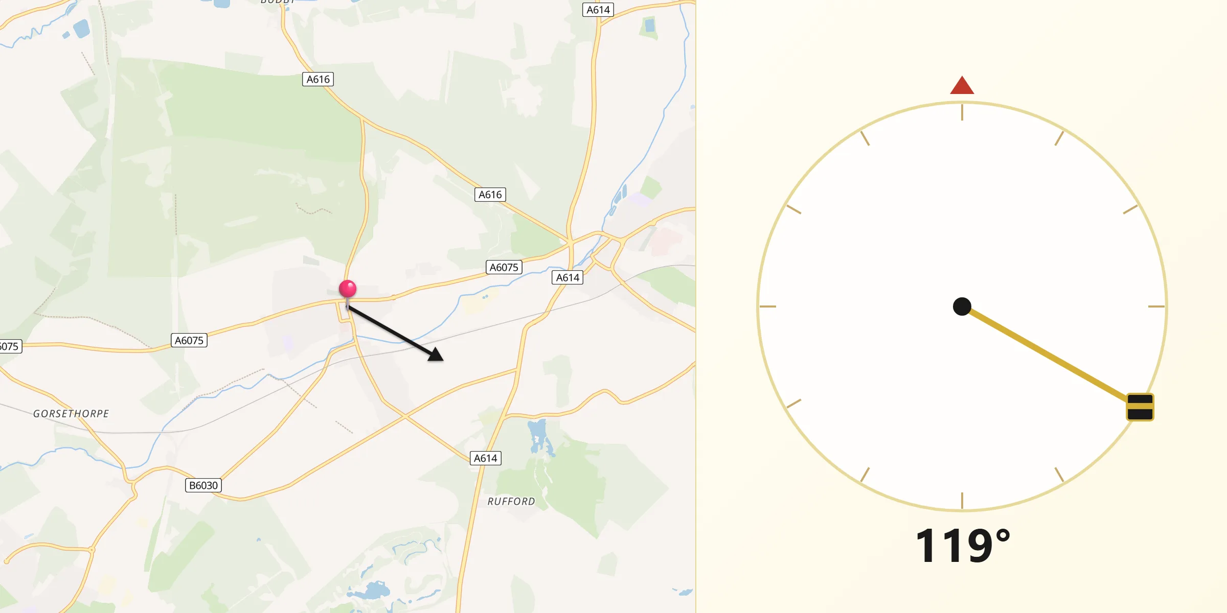 Qibla Direction from Edwinstowe