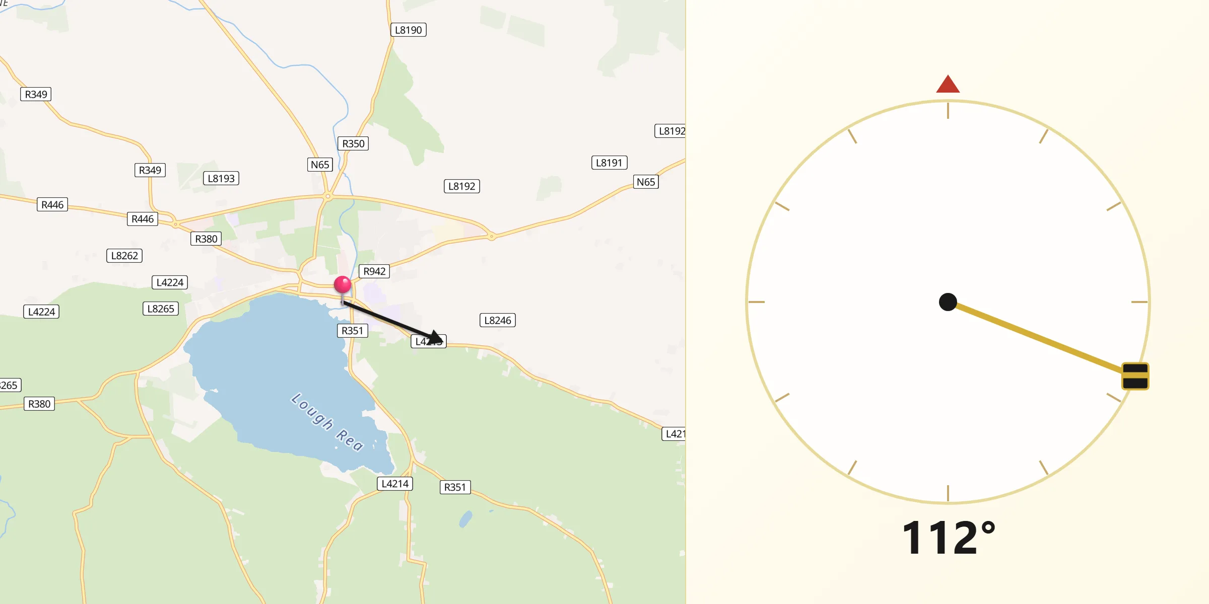 Qibla Direction from Loughrea