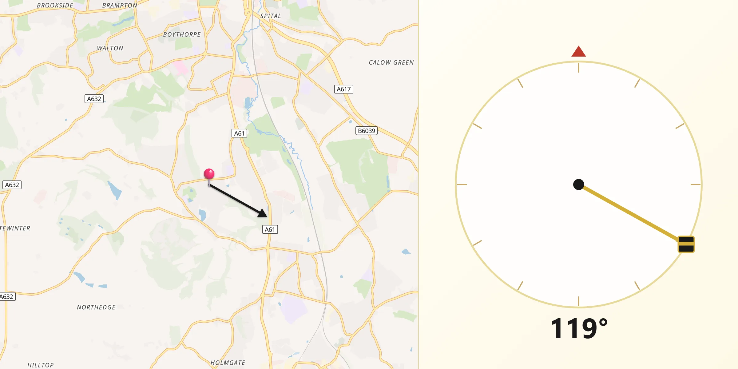 Qibla Direction from Wingerworth