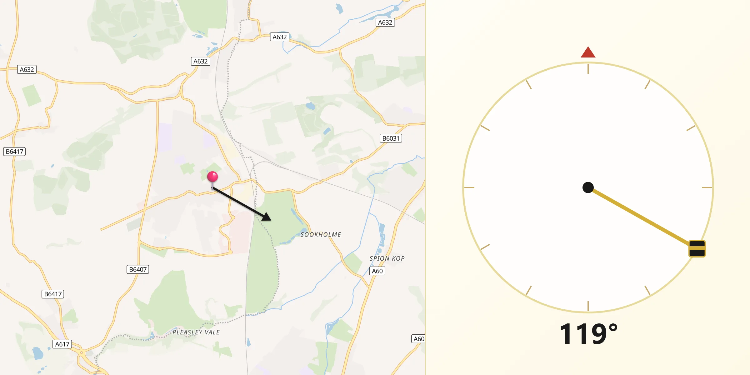 Qibla Direction from Shirebrook