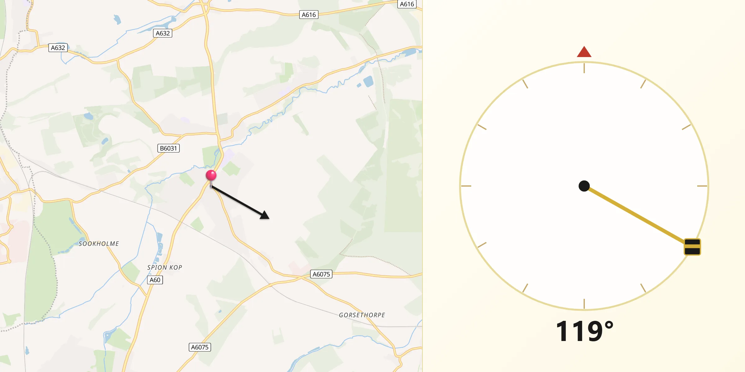 Qibla Direction from Market Warsop