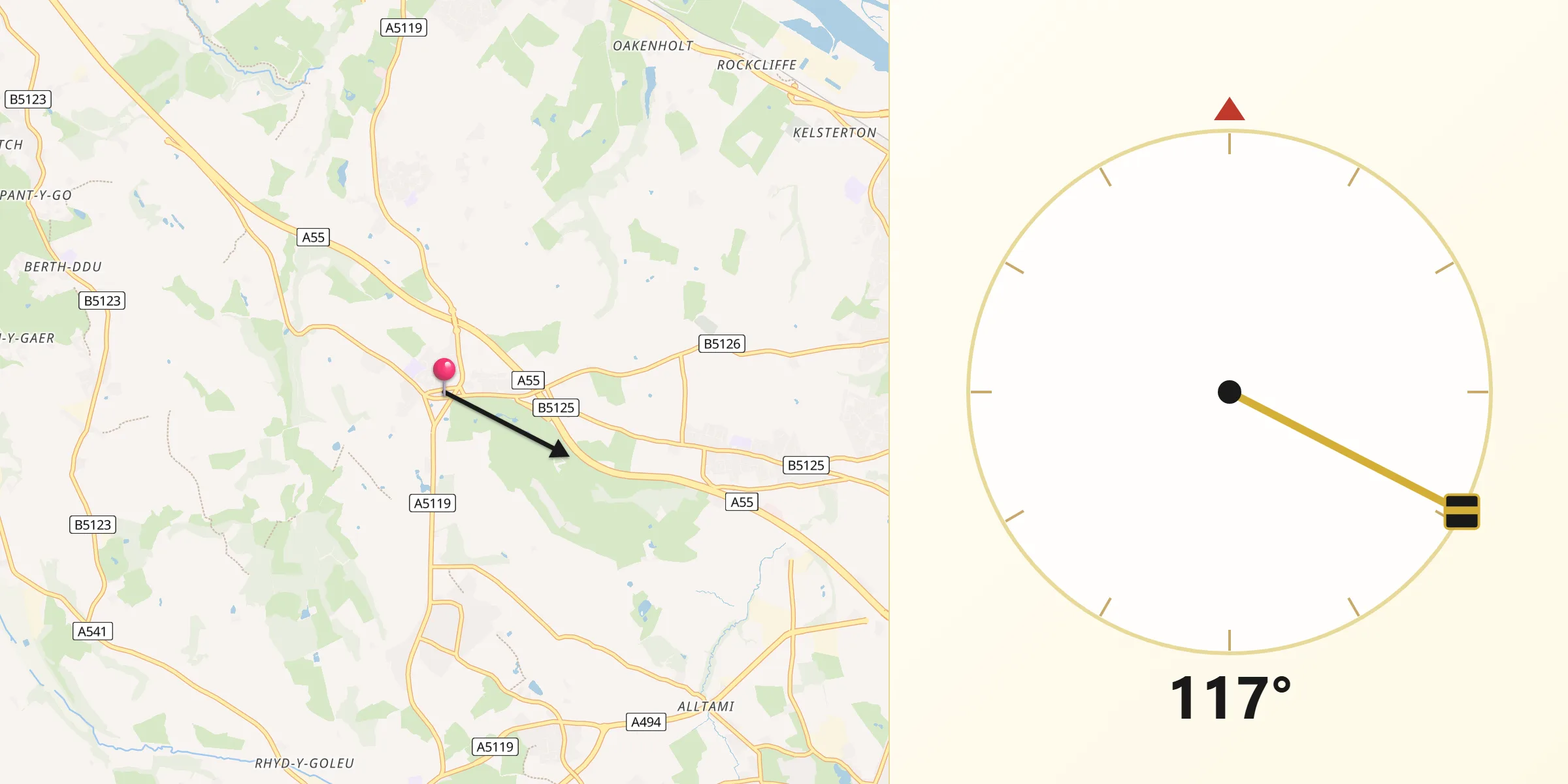 Qibla Direction from Northop