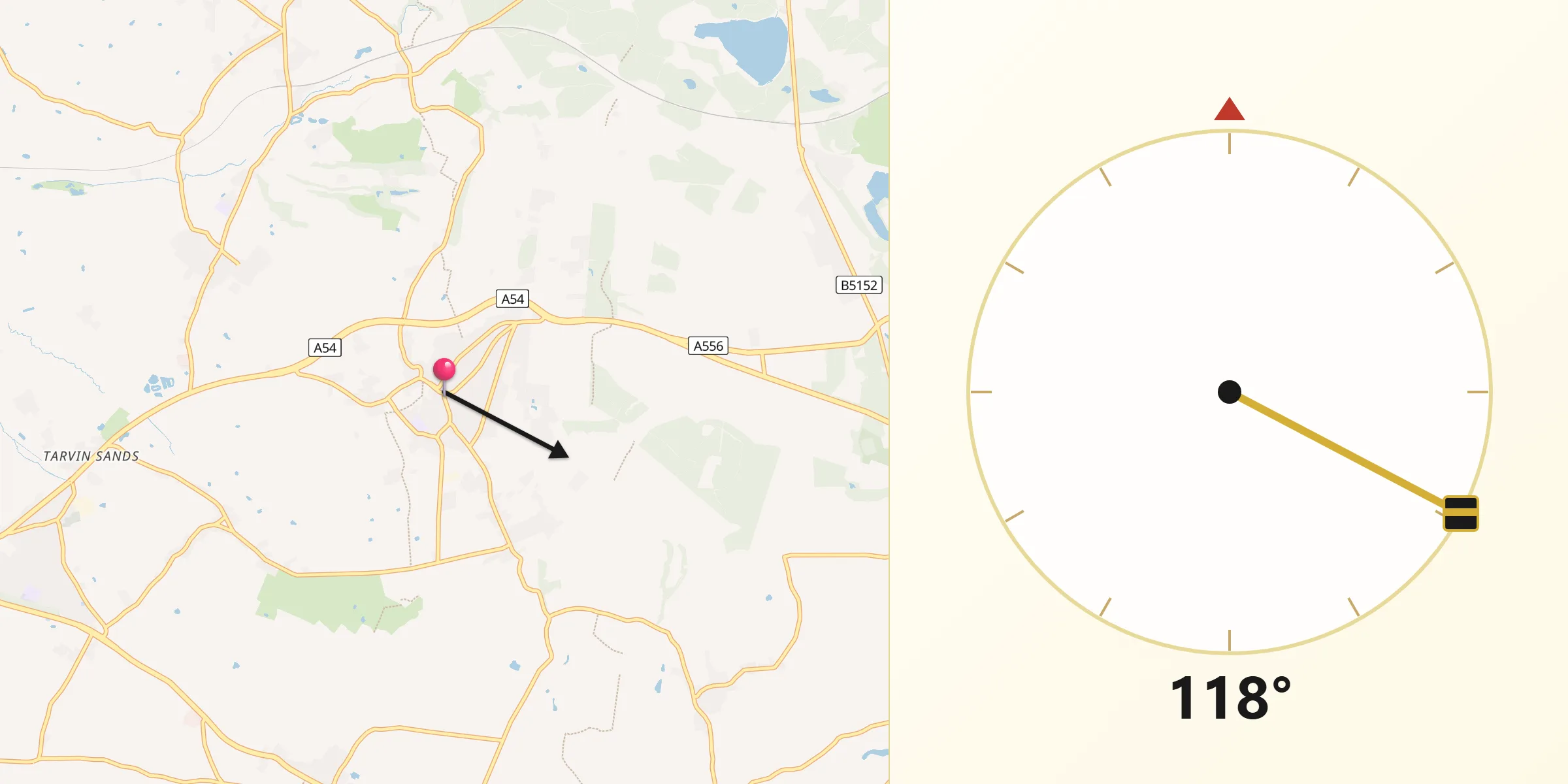 Qibla Direction from Kelsall