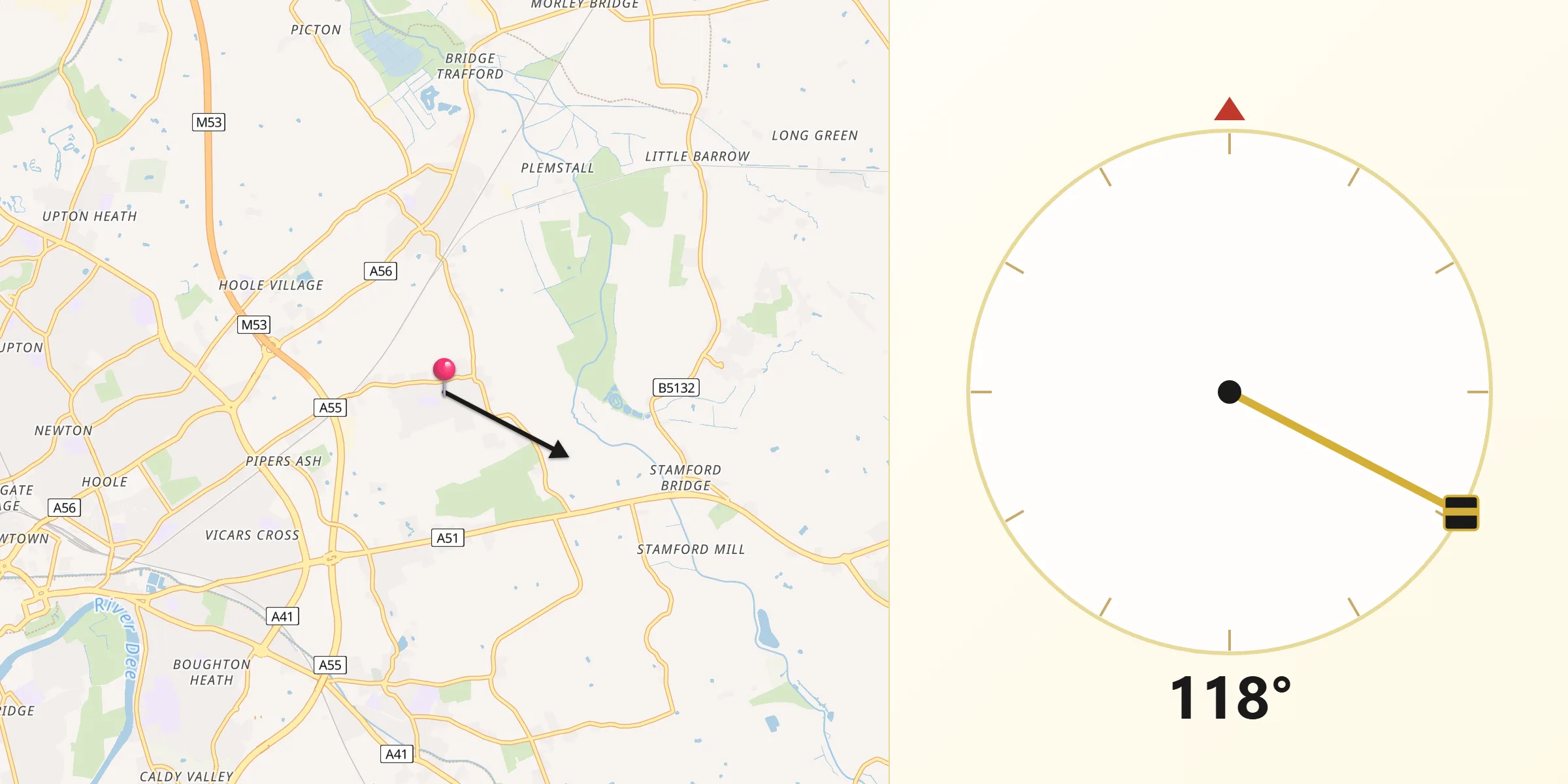 Qibla Direction from Guilden Sutton
