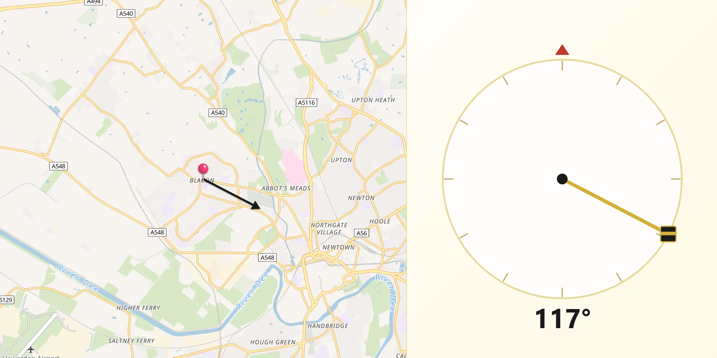 Qibla Direction from Blacon