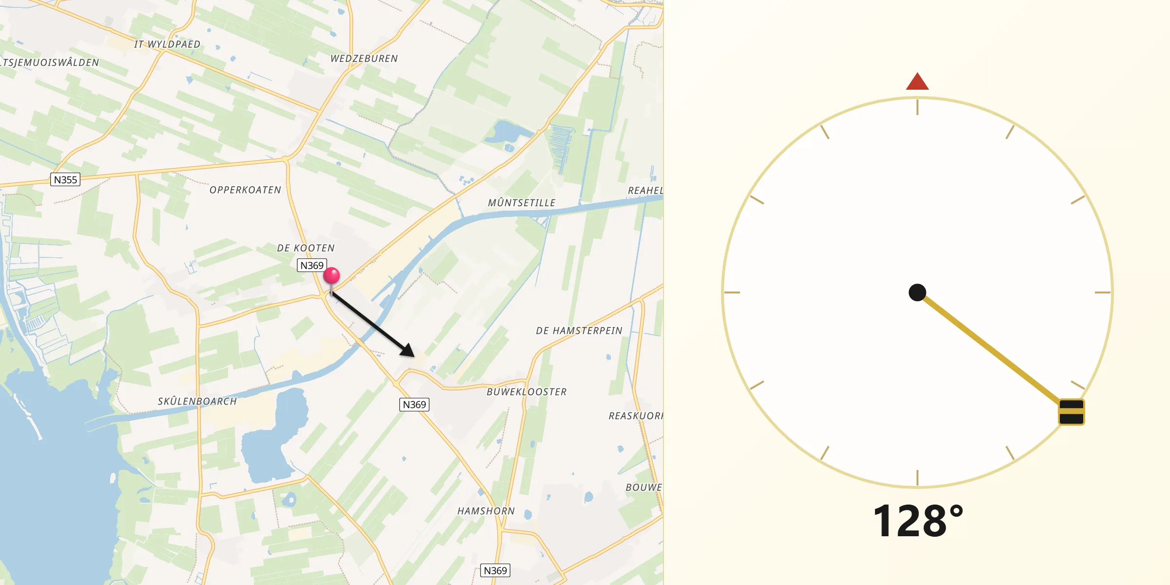 Qibla Richting vanaf Kootstertille