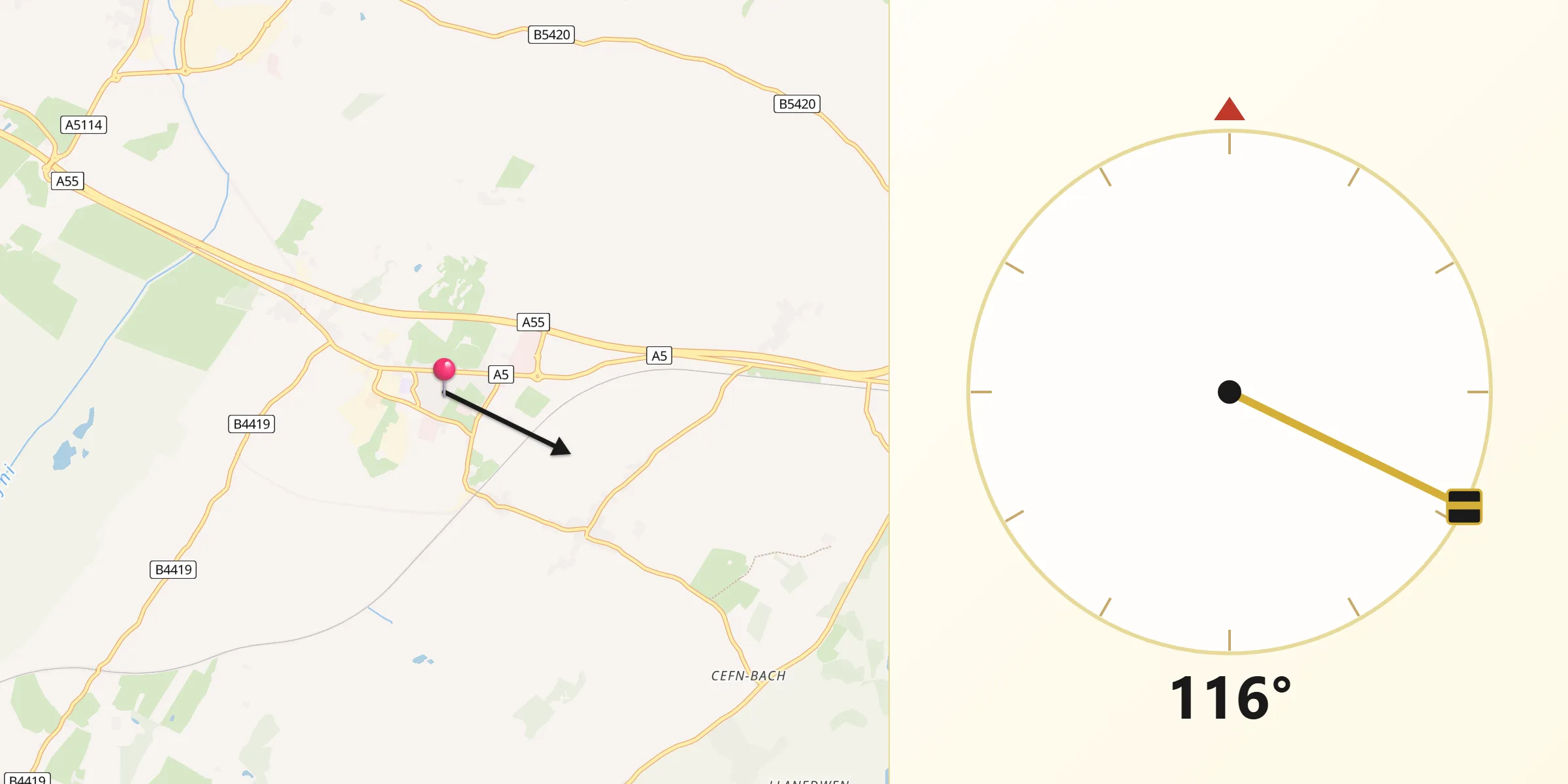 Qibla Direction from Gaerwen