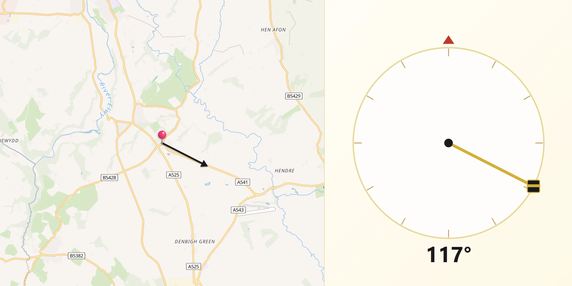 Qibla Direction from Trefnant