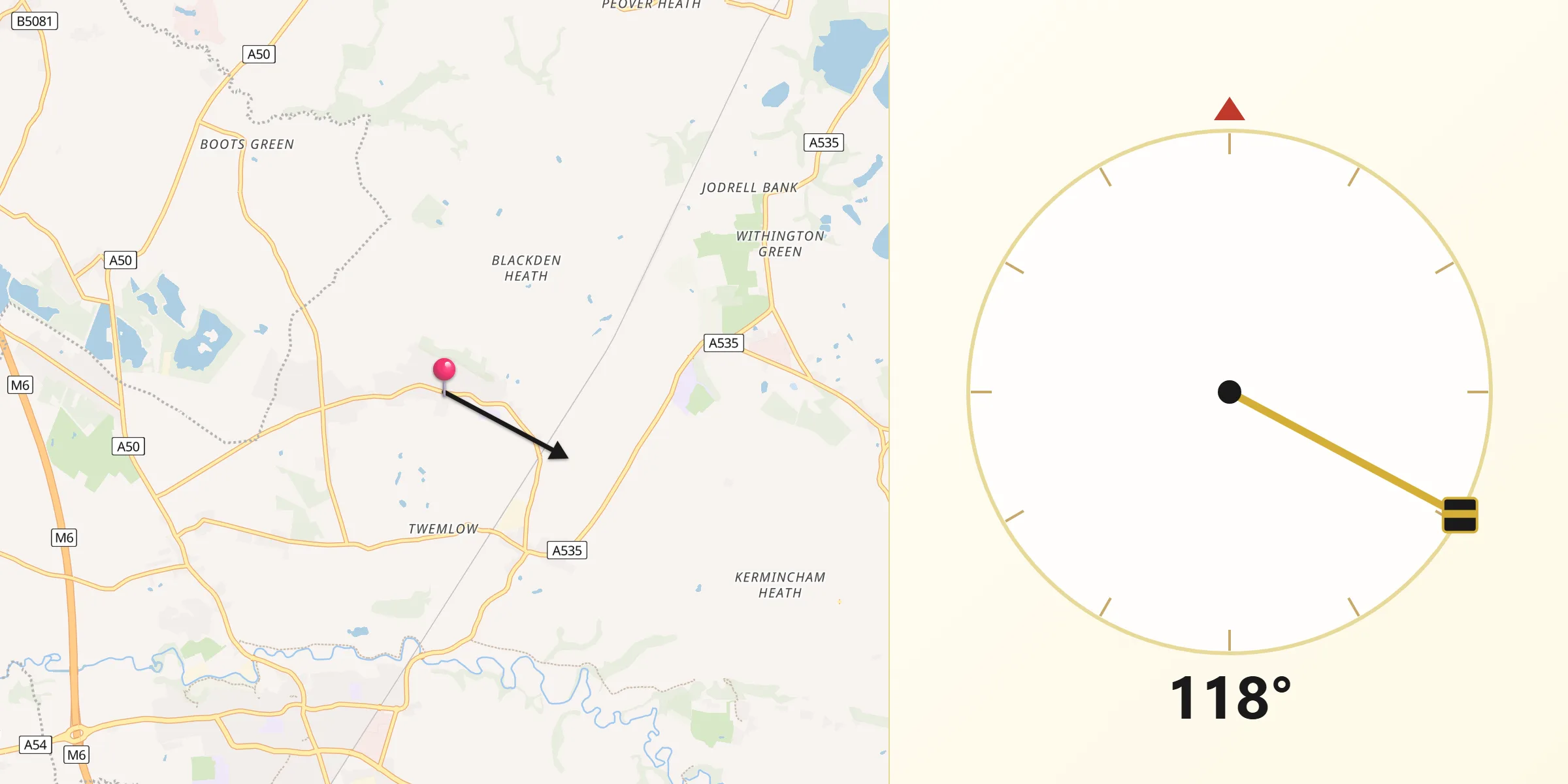 Qibla Direction from Goostrey