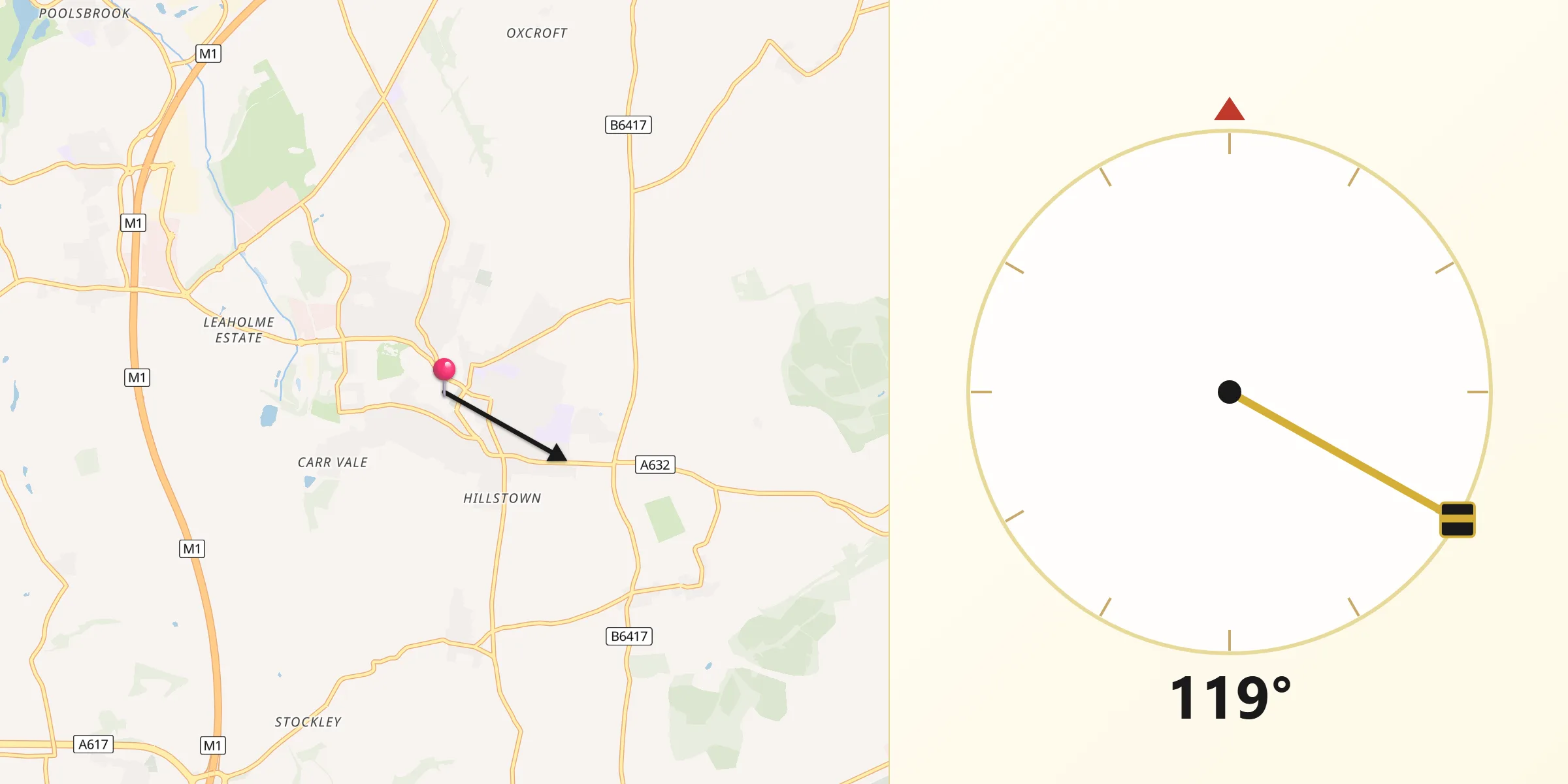 Qibla Direction from Bolsover
