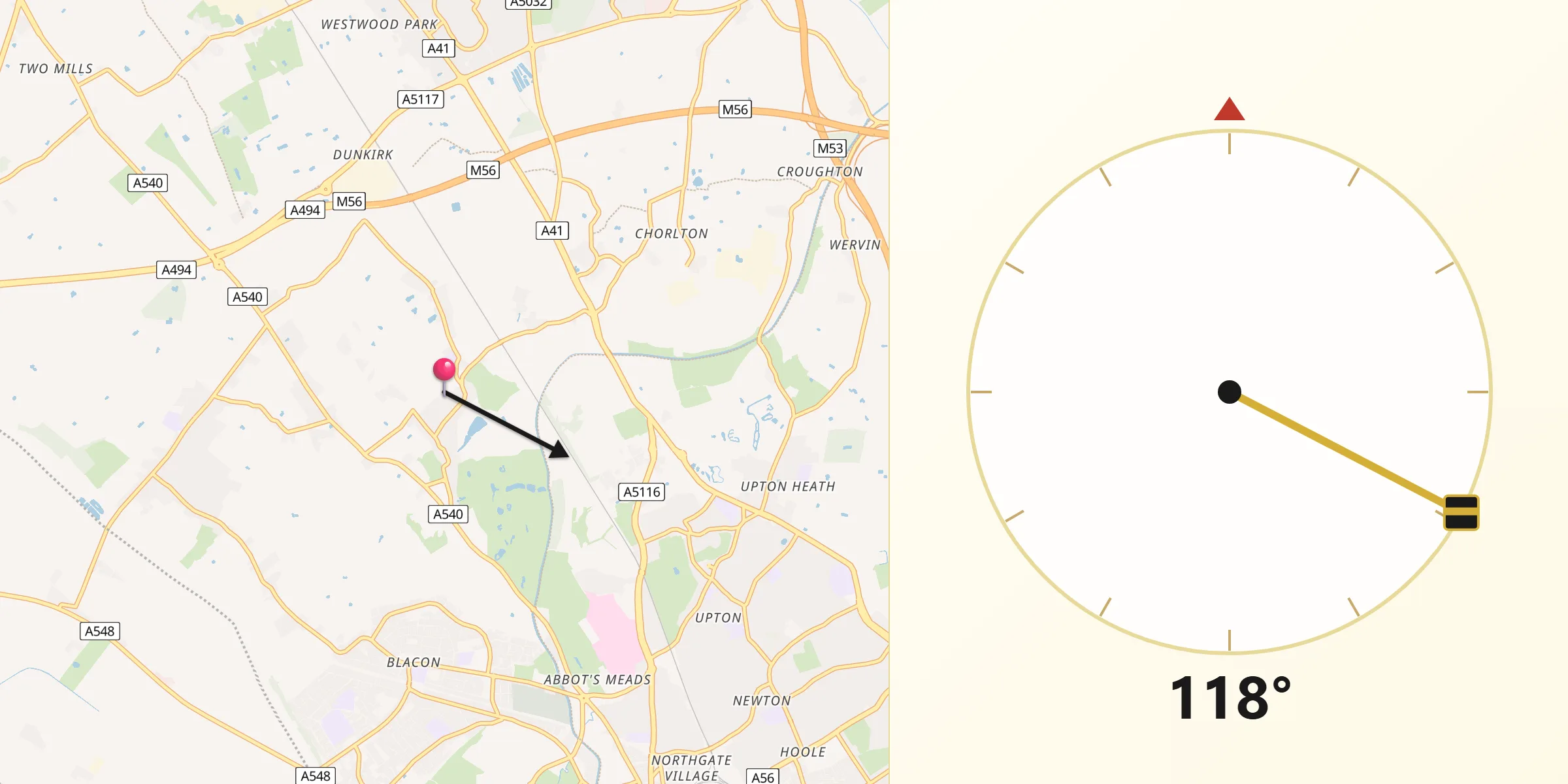 Qibla Direction from Mollington