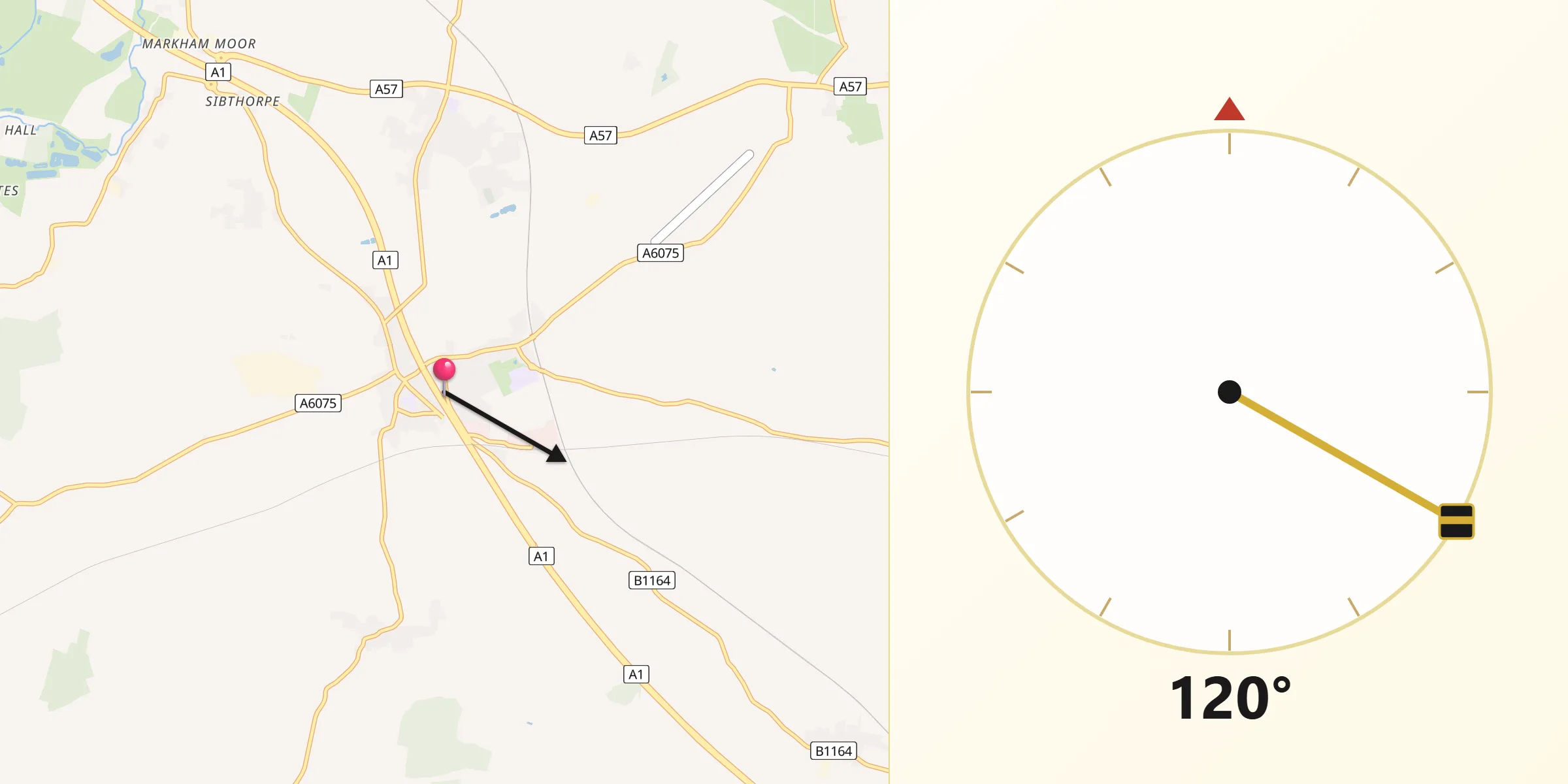 Qibla Direction from Tuxford