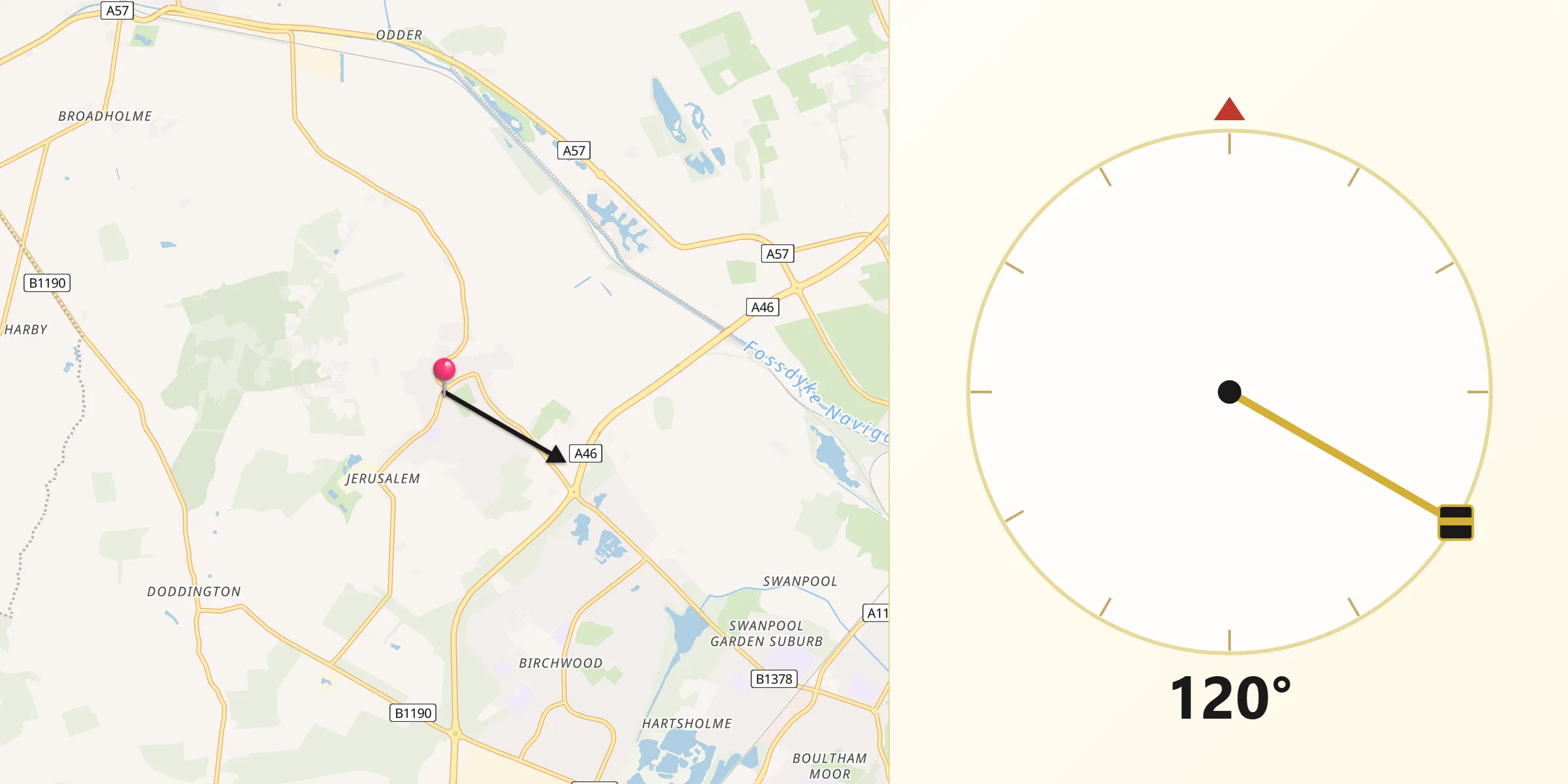 Qibla Direction from Skellingthorpe