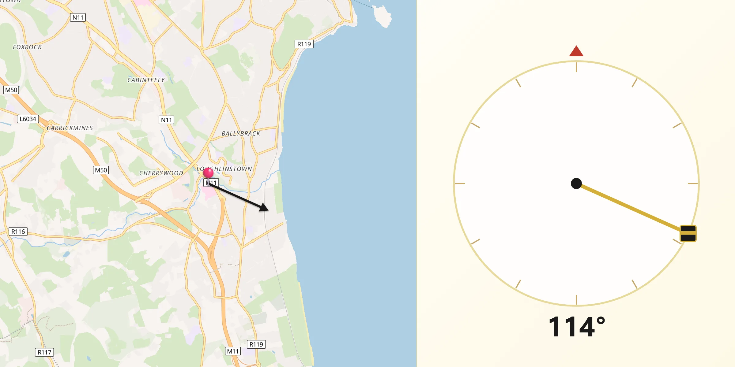 Qibla Direction from Loughlinstown