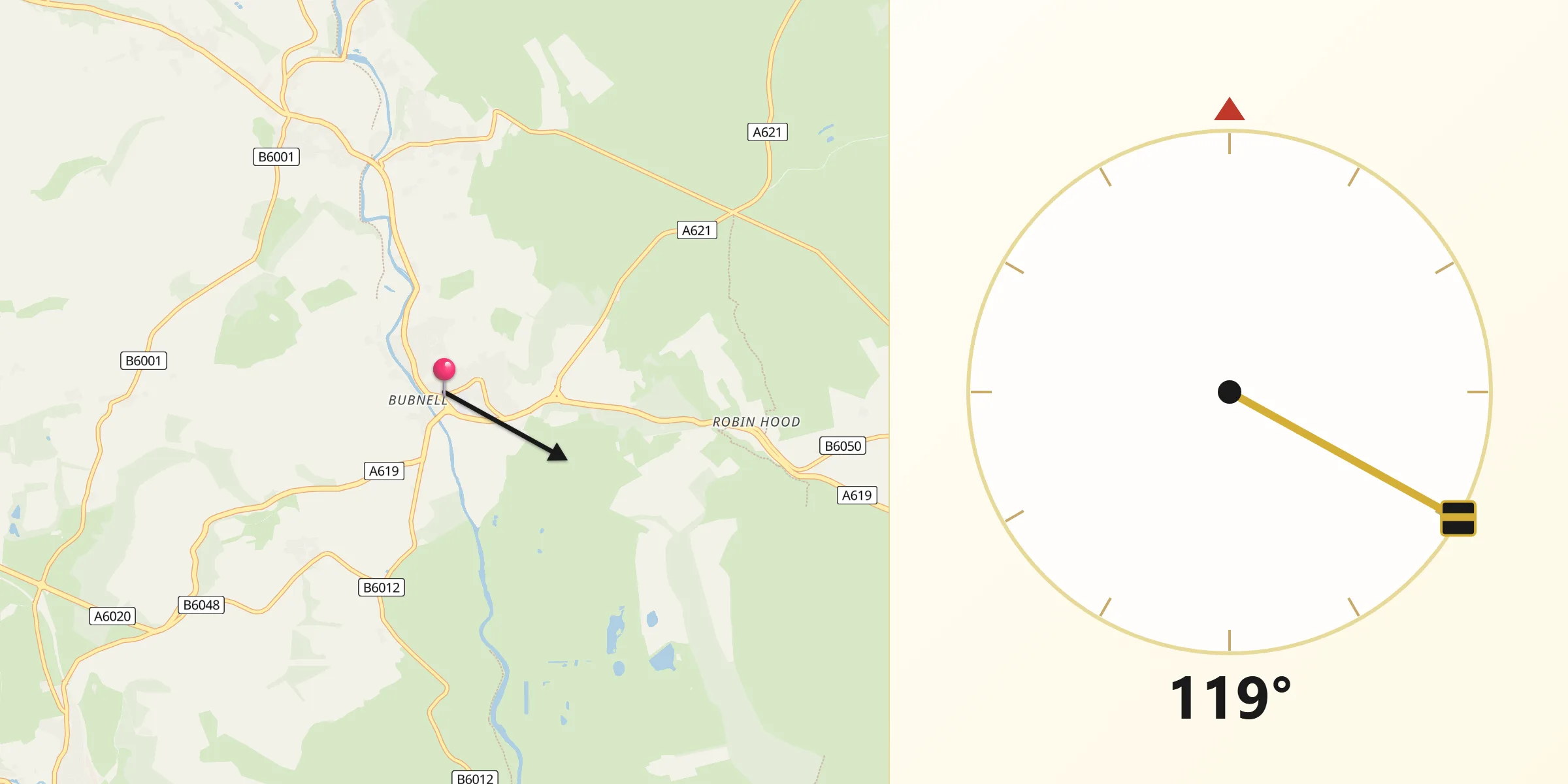 Qibla Direction from Baslow