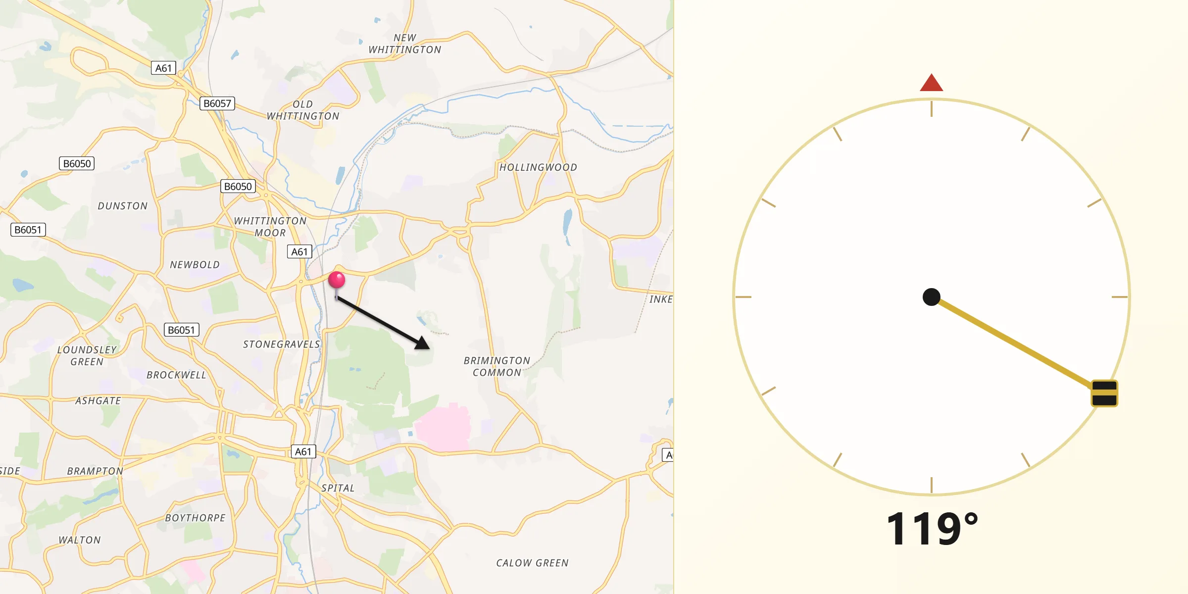 Direzione della Qibla da Chesterfield