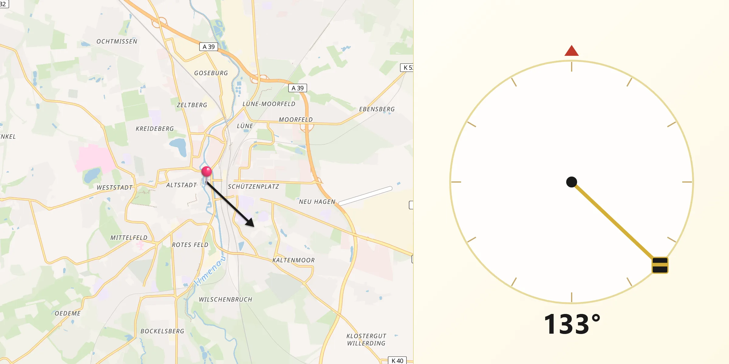 Qibla-Richtung von Lüneburg