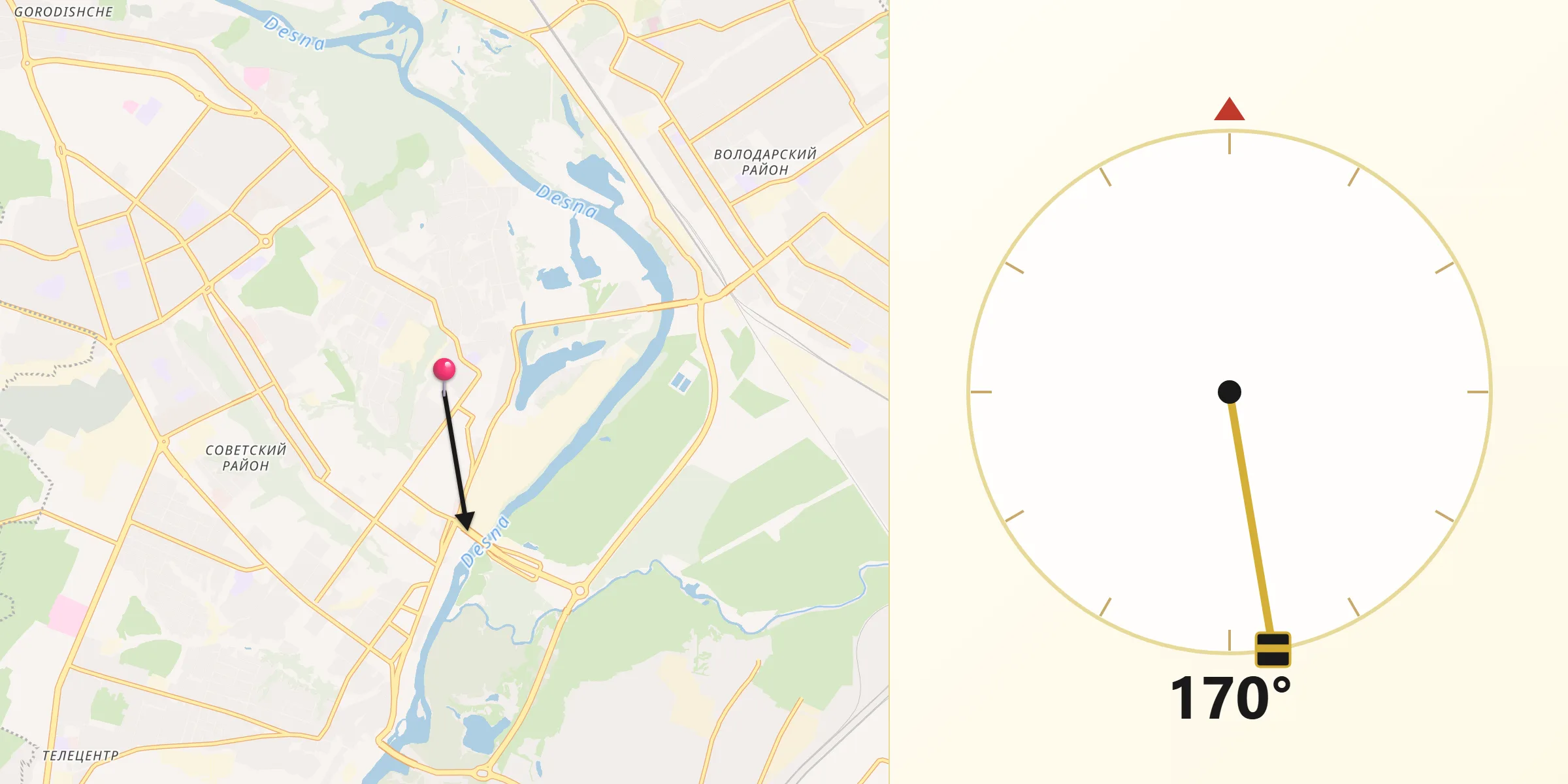 Direction vers la Qibla depuis Briansk