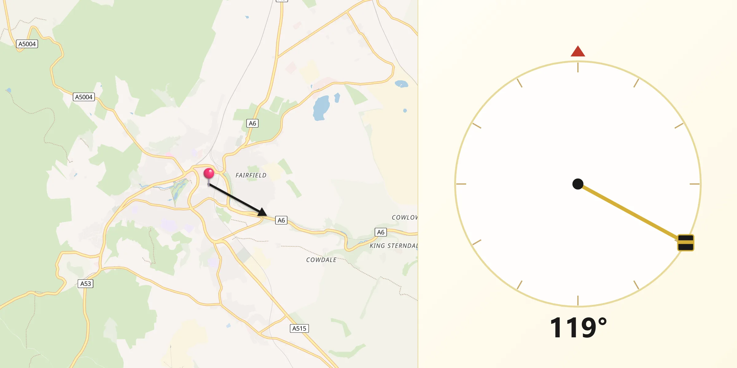 Qibla Direction from Buxton