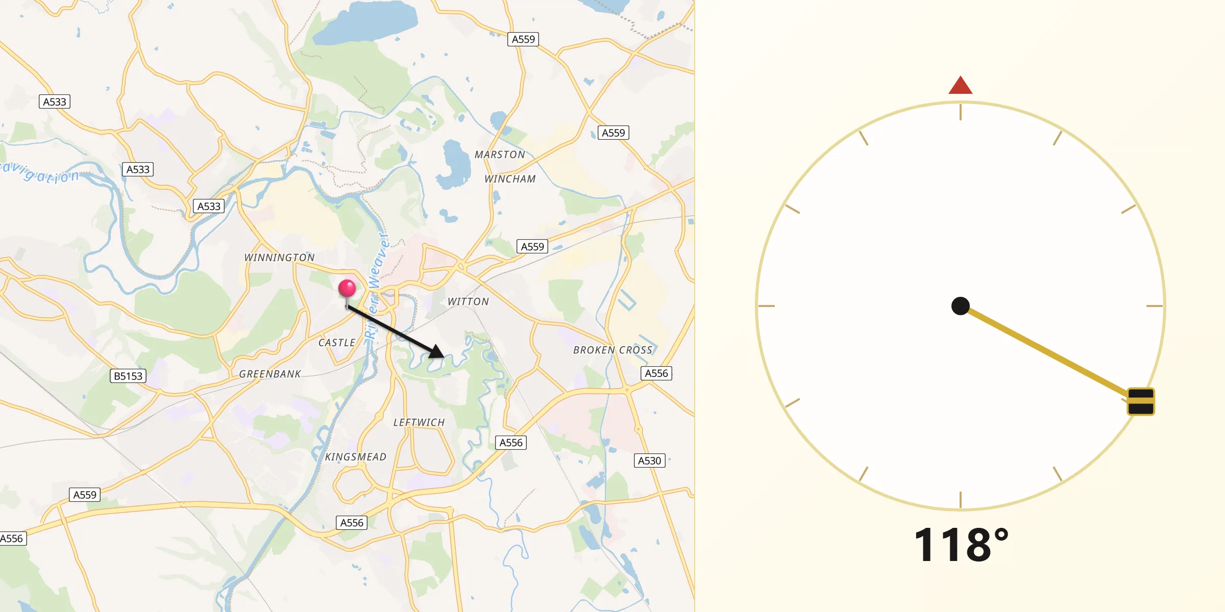 Qibla Direction from Northwich