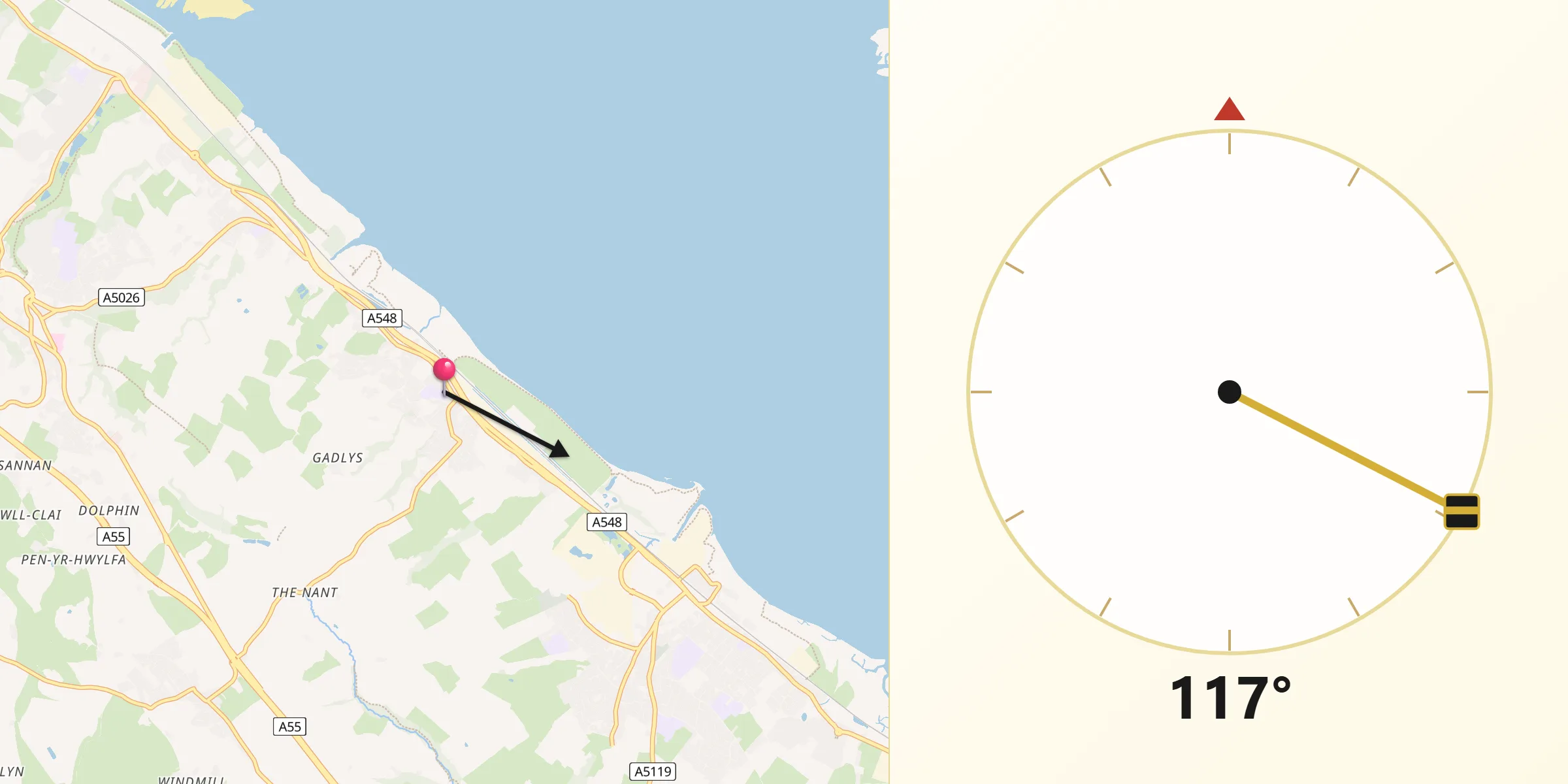 Qibla Direction from Bagillt