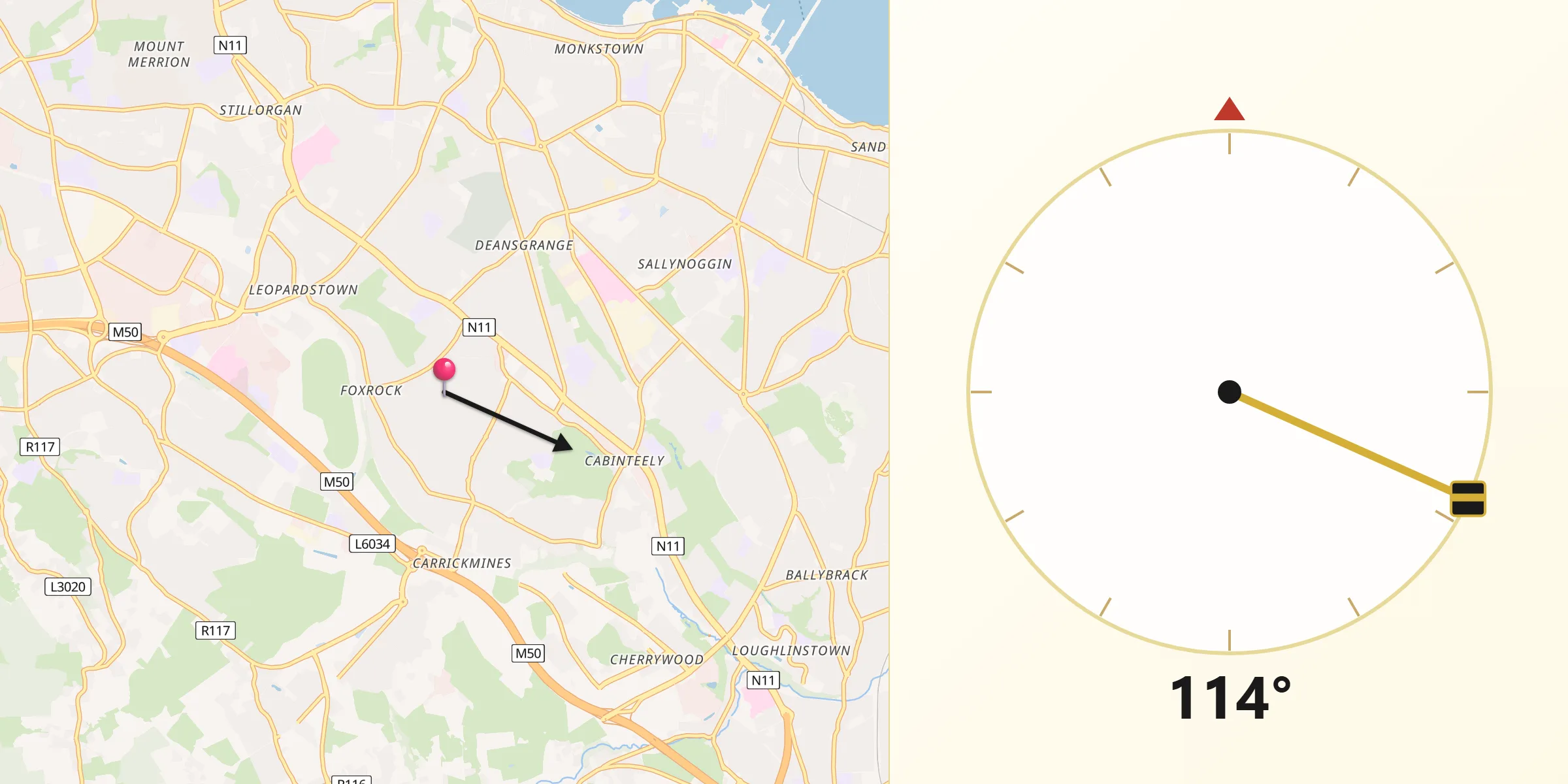 Qibla Direction from Foxrock