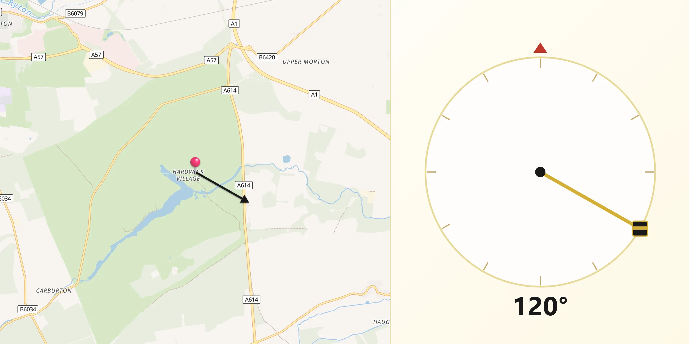 Qibla Direction from Hardwick Village