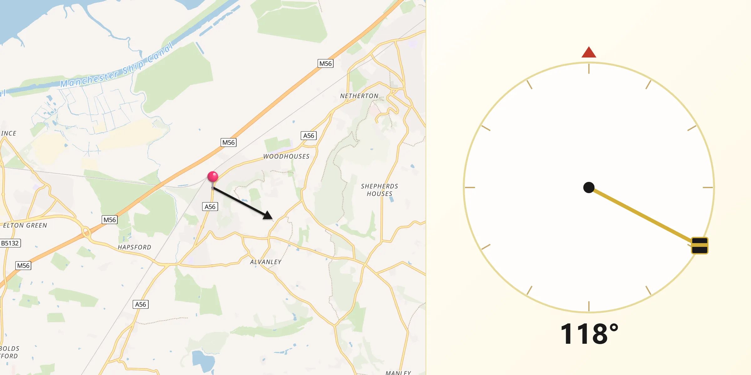 Qibla Direction from Helsby