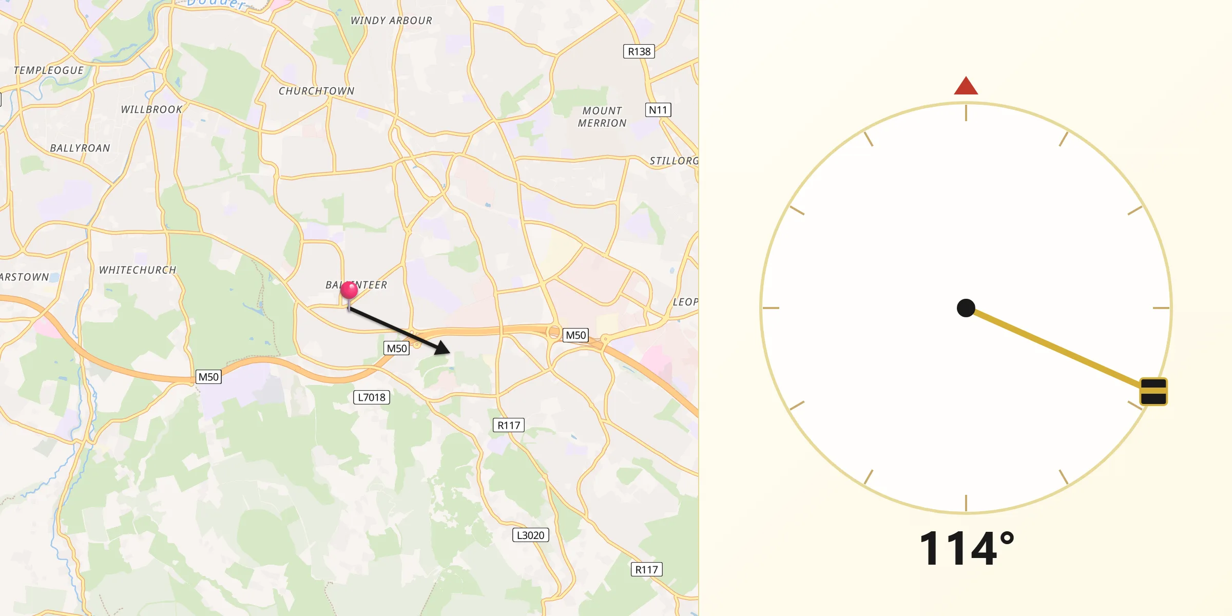 Qibla Direction from Ballinteer
