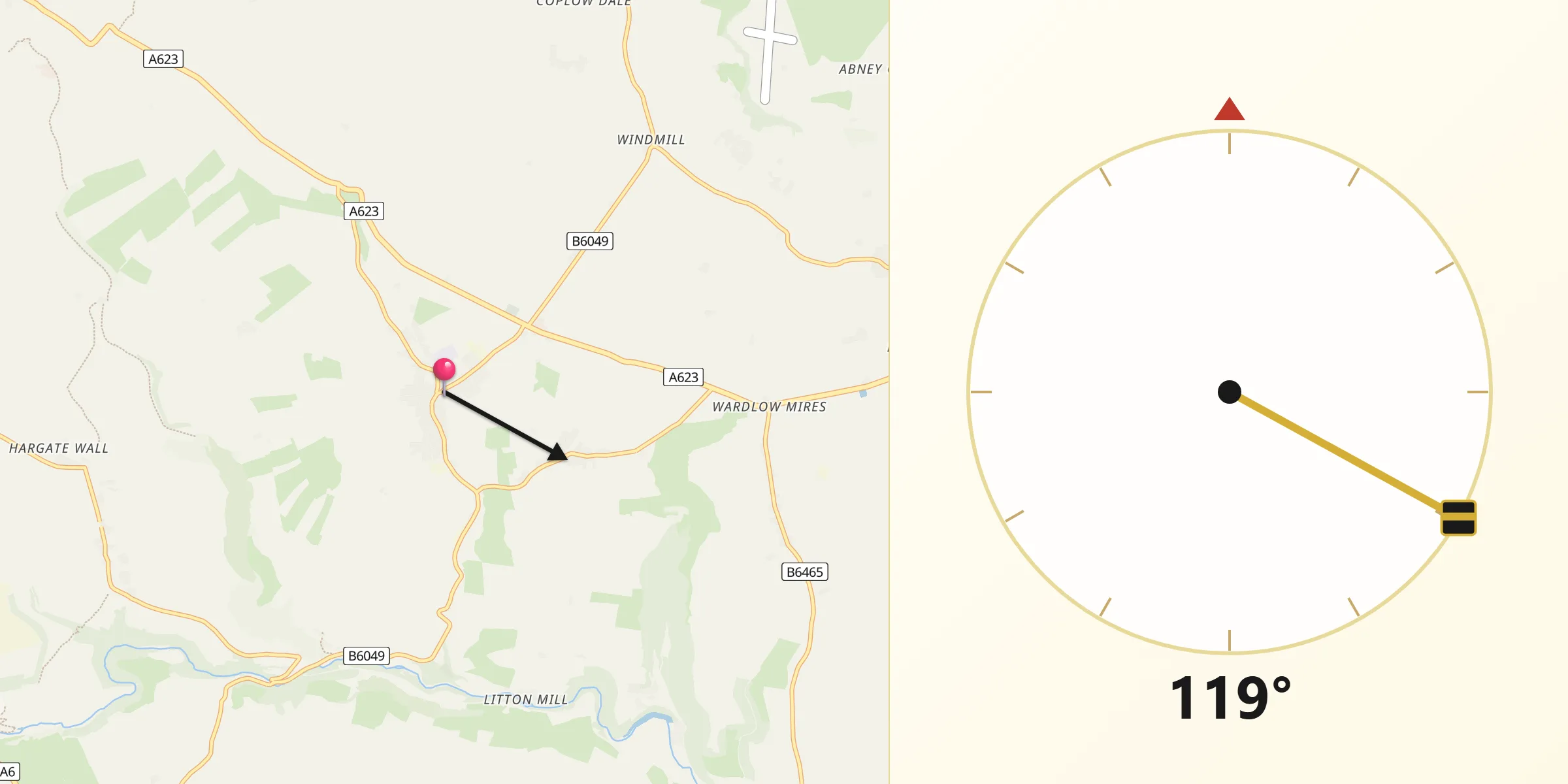 Qibla Direction from Tideswell