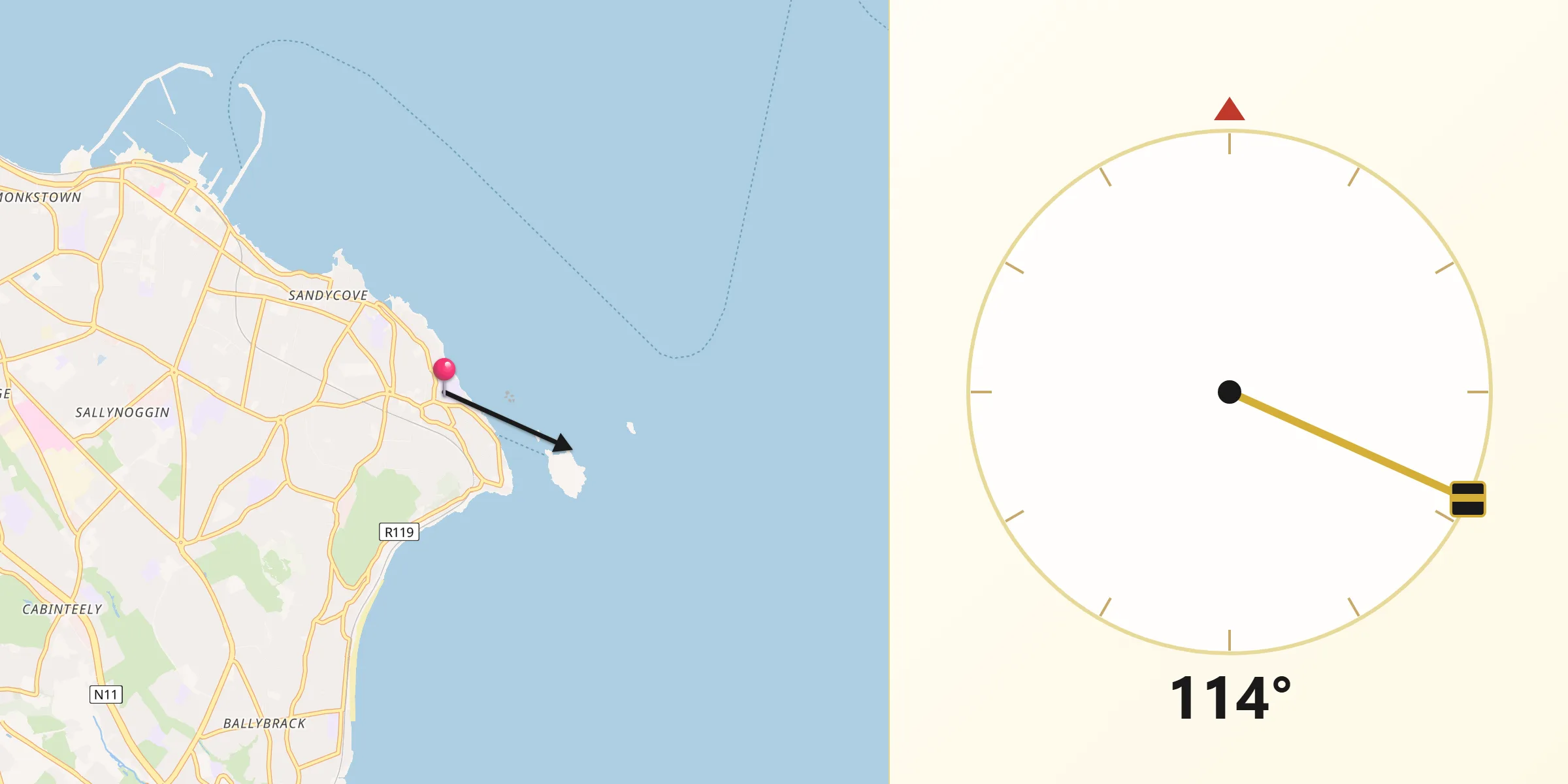 Qibla Direction from Dalkey